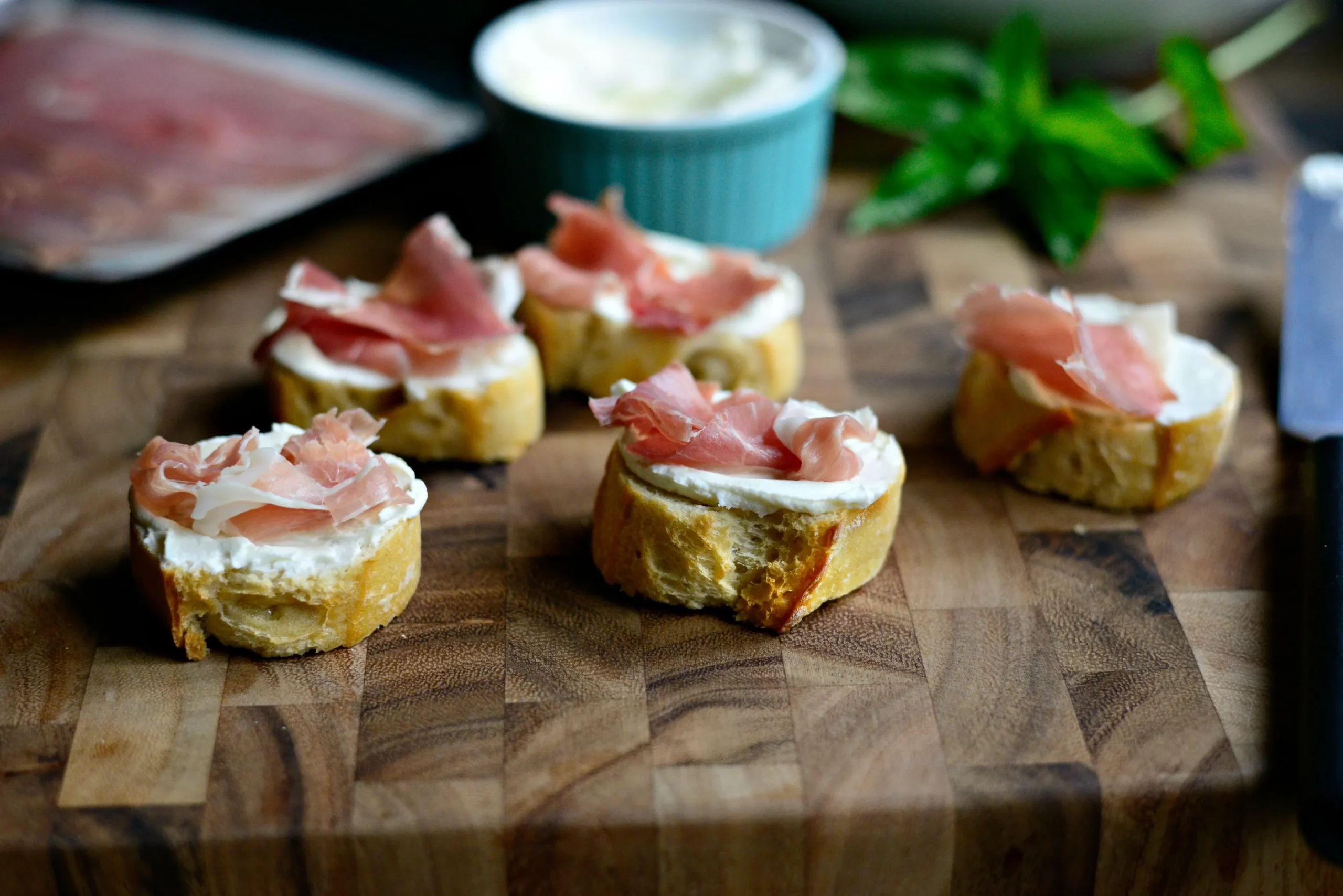 Peach and Goat Cheese Prosciutto Crostini