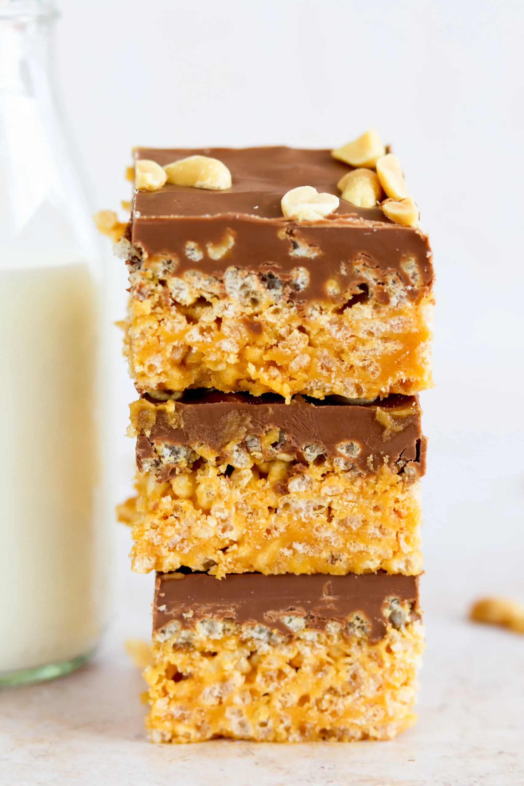 Peanut Butter Rice Krispies Treats with Chocolate Topping
