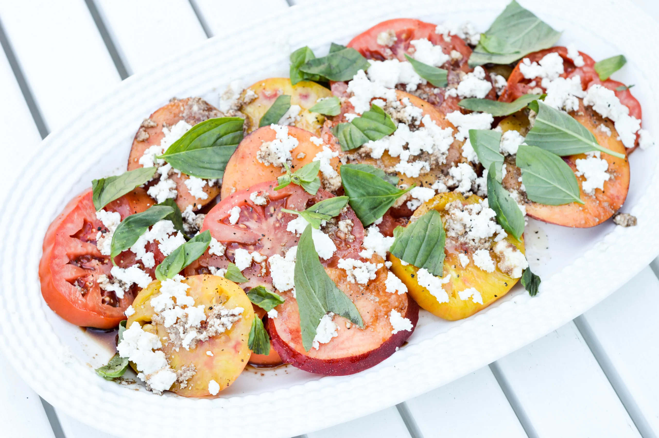 Pickled Nectarine Tomato and Basil Salad