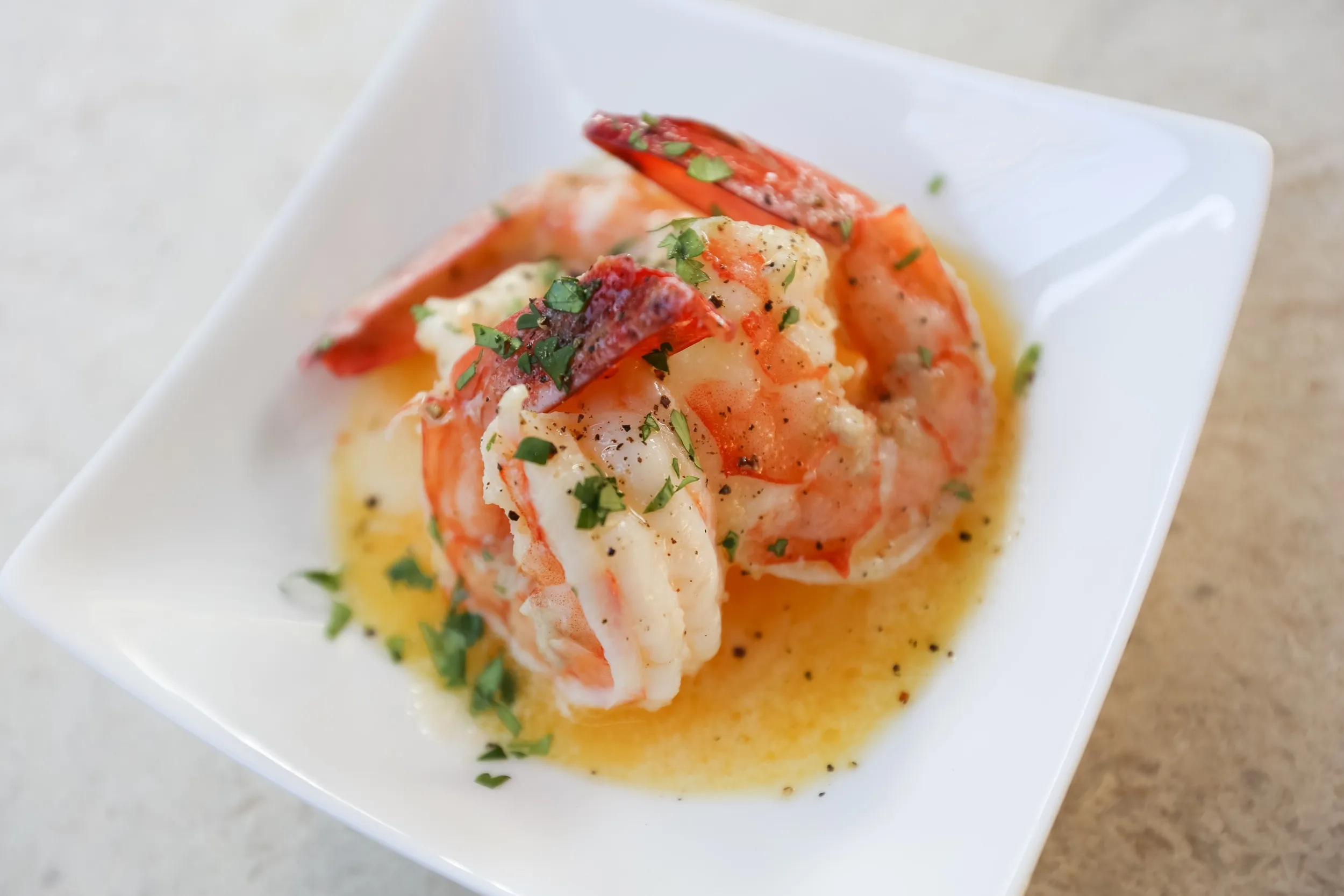 Poached Shrimp with Vin Blanc Roma Tomatoes with Thyme