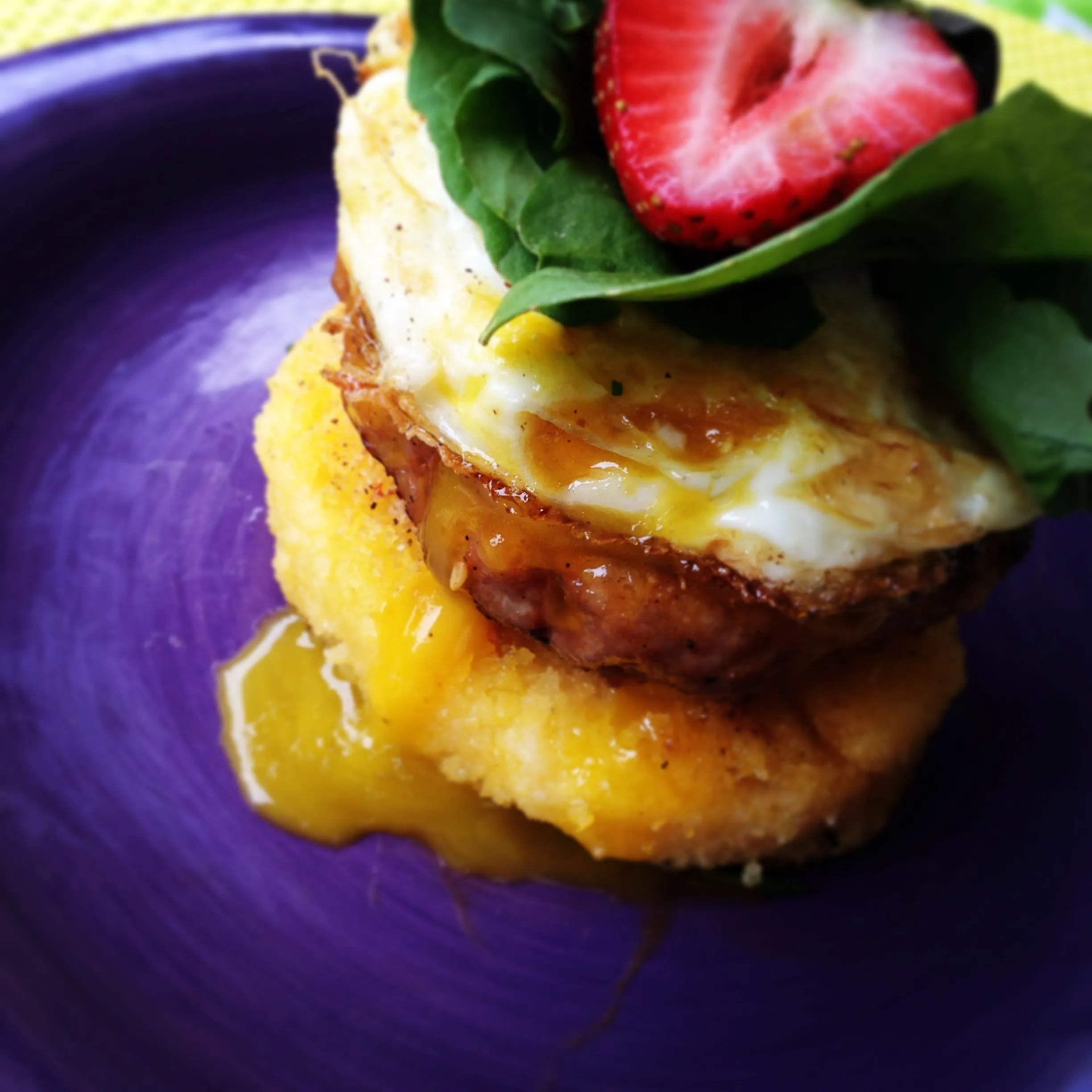 Polenta Cakes, Eggs, and Turkey Bacon