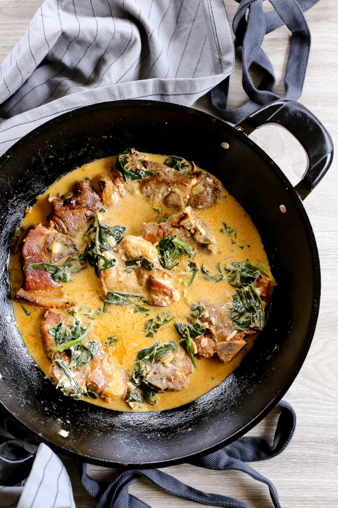 Pork Cutlets with Garlic Spinach