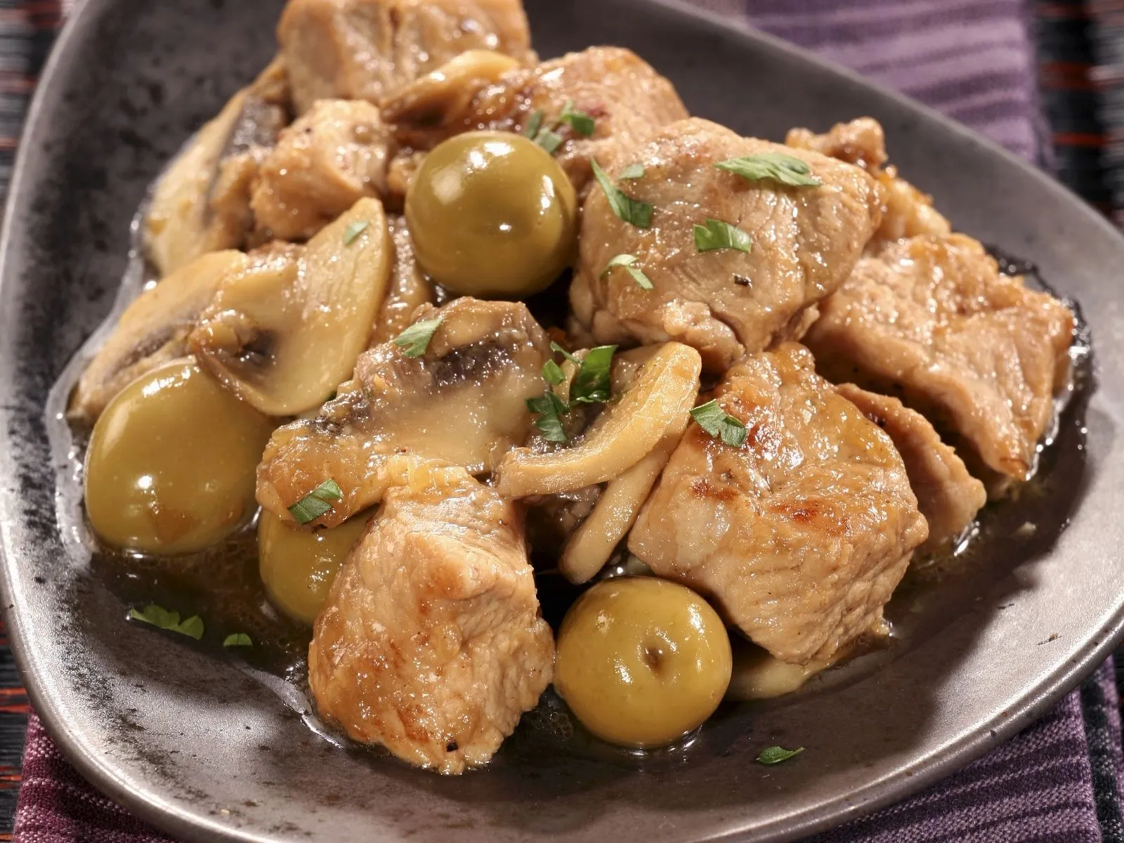 Pork Mushroom and Olive One Pot