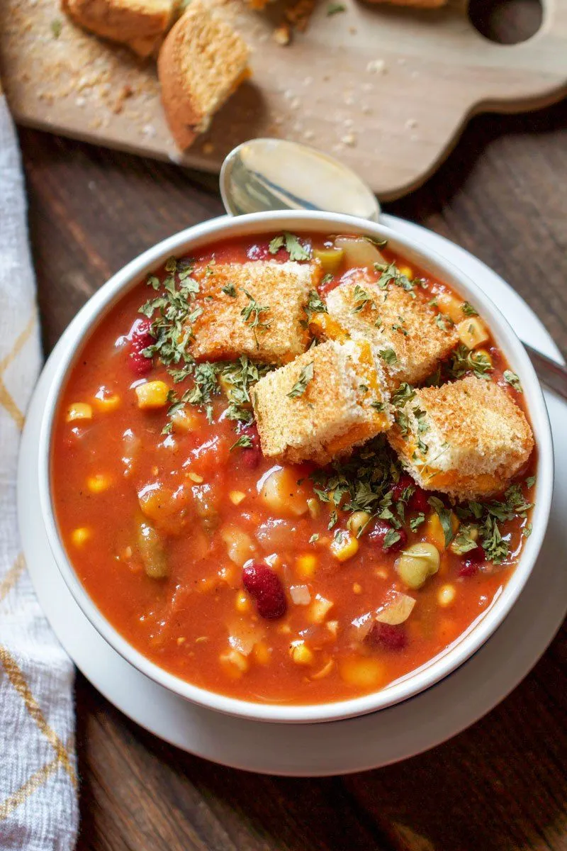 Potato Cheese Soup with Grilled Cheese Croutons