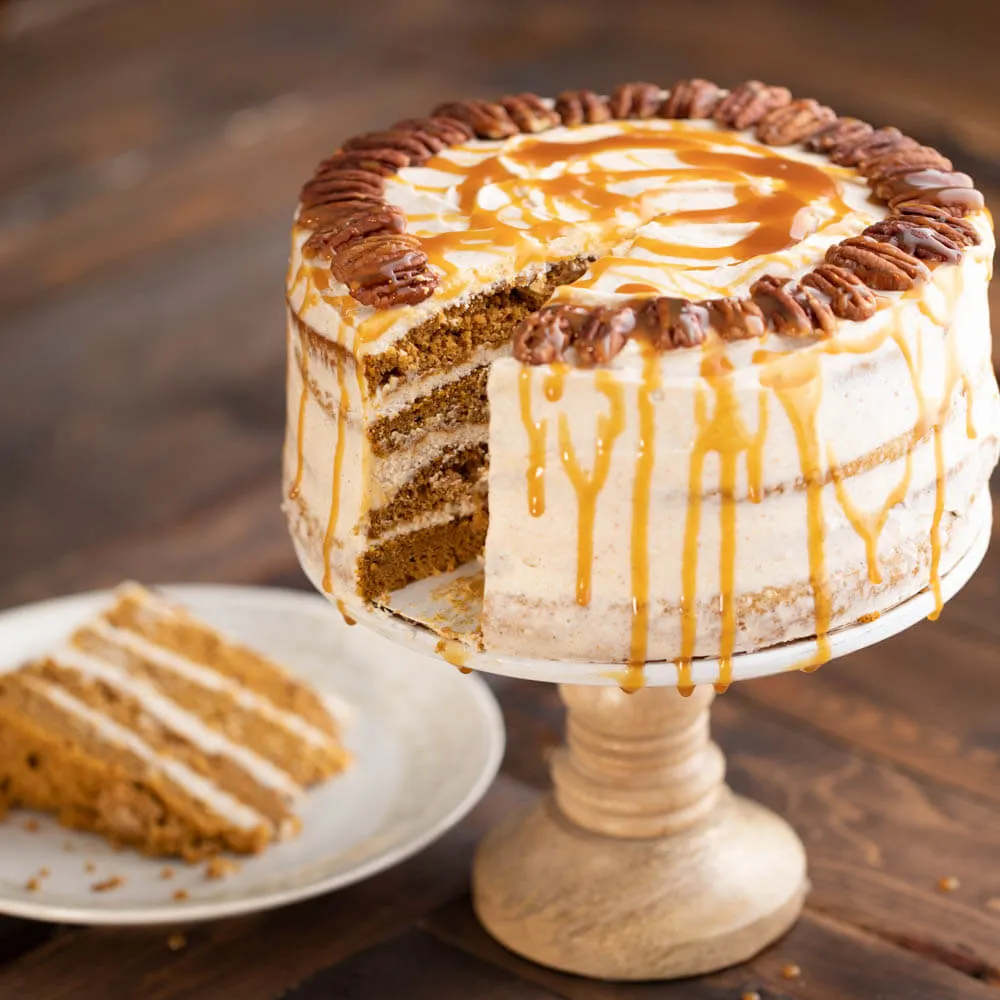 Pumpkin Cake with Salted Caramel Cream Cheese Frosting