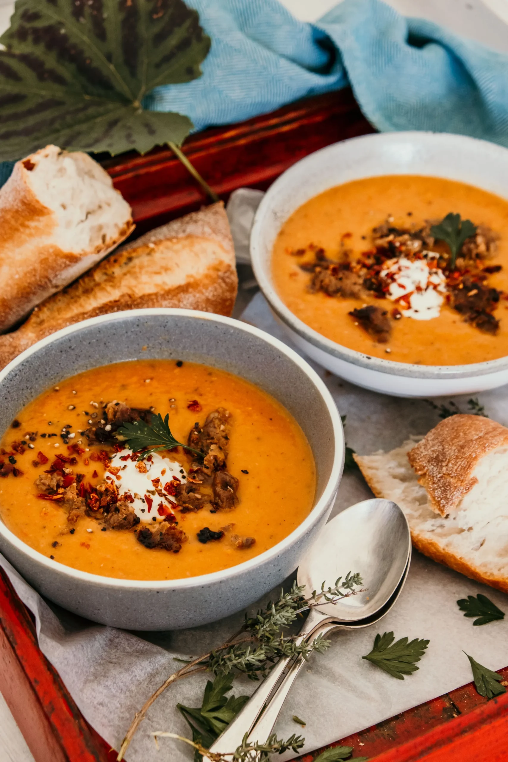 Pumpkin and Chorizo Soup with Cilantro