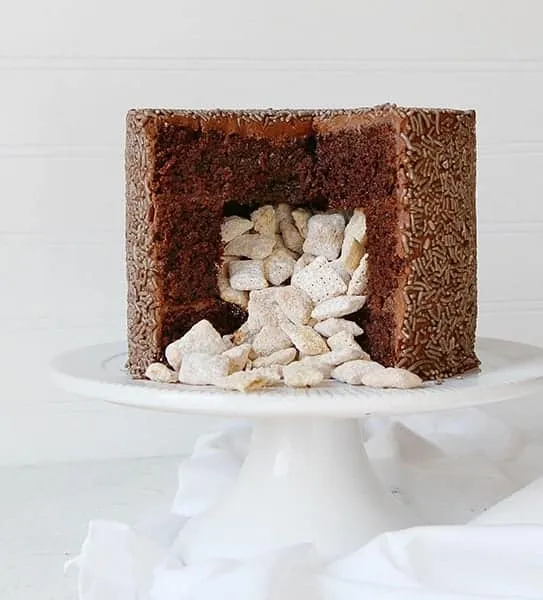 Puppy Chow Surprise Inside Cake