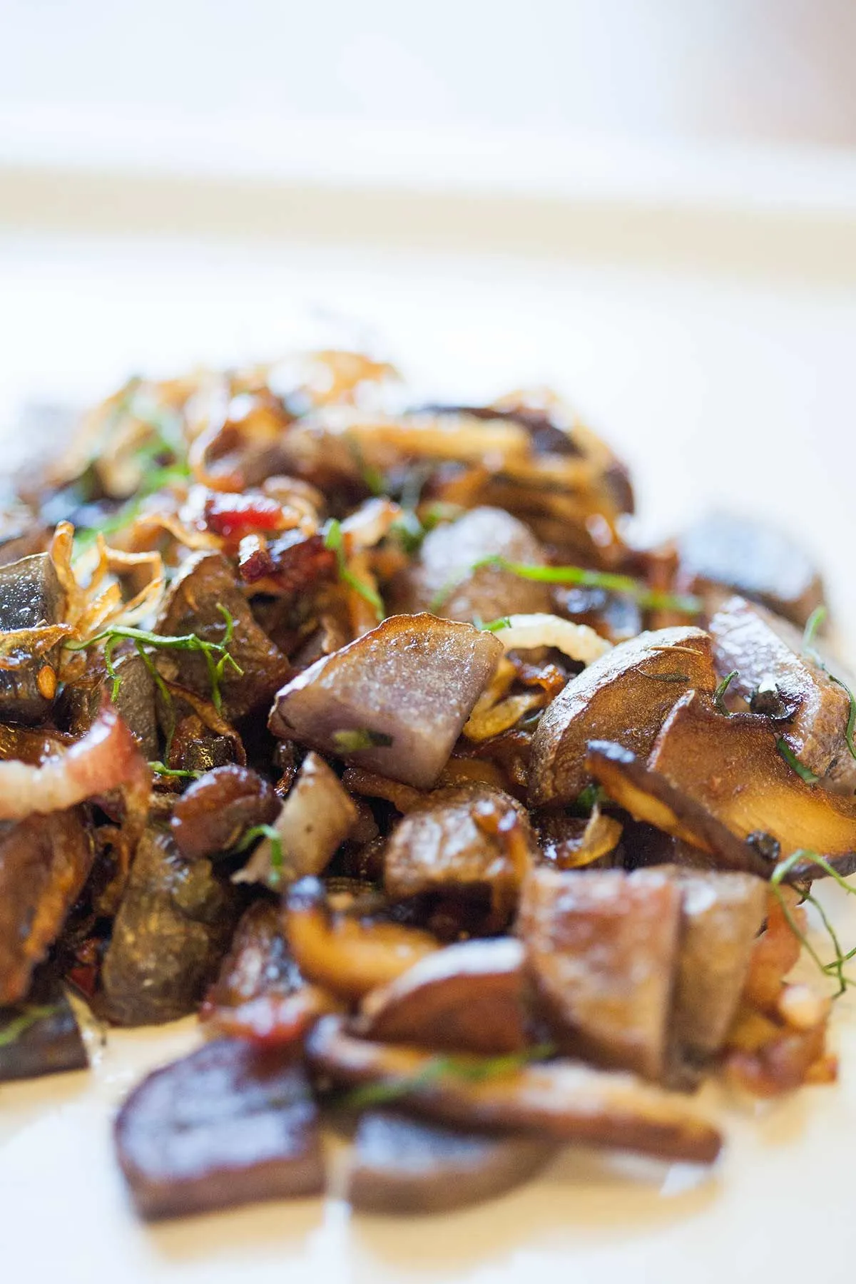 Purple Potatoes with Mushrooms and Brie