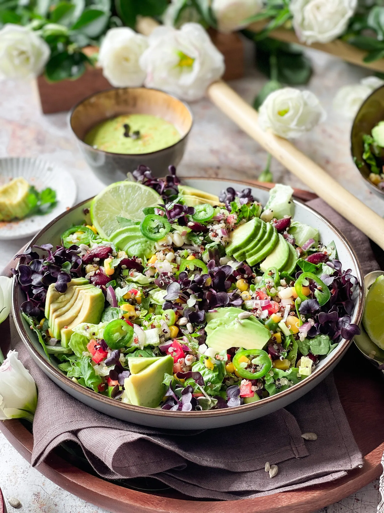 Quinoa Corn Salad with Avocado Dressing