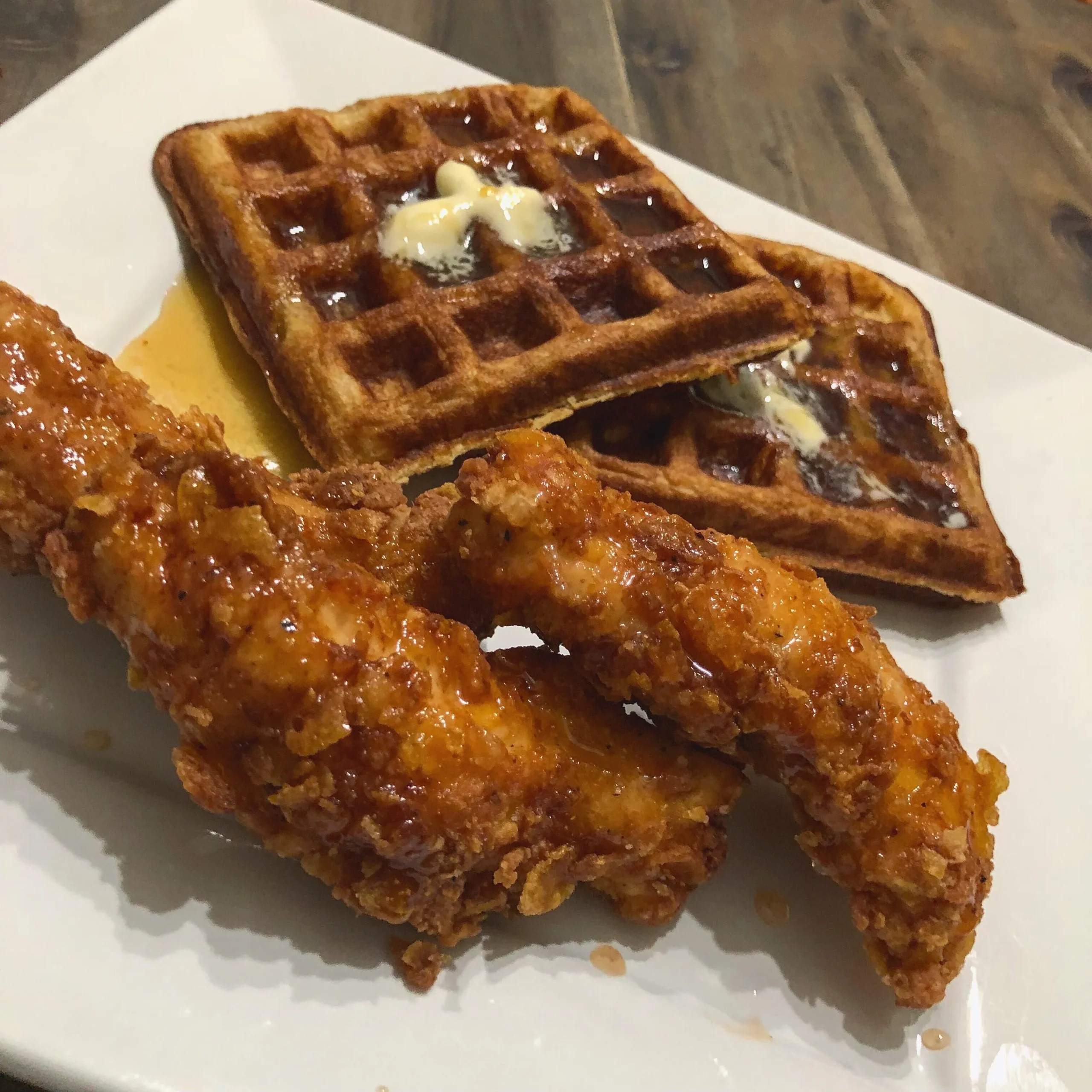 Rachael's Cornflake Fried Chicken and Waffles with Pecans