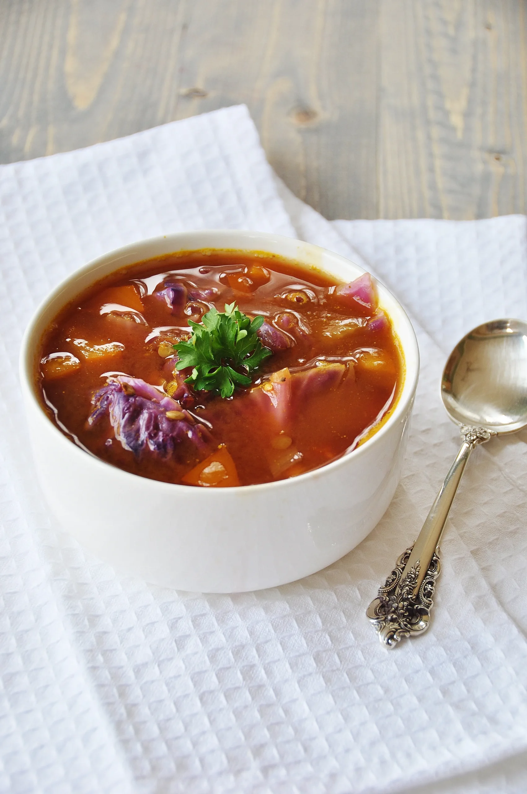 Red Cabbage and Green Lentil Soup