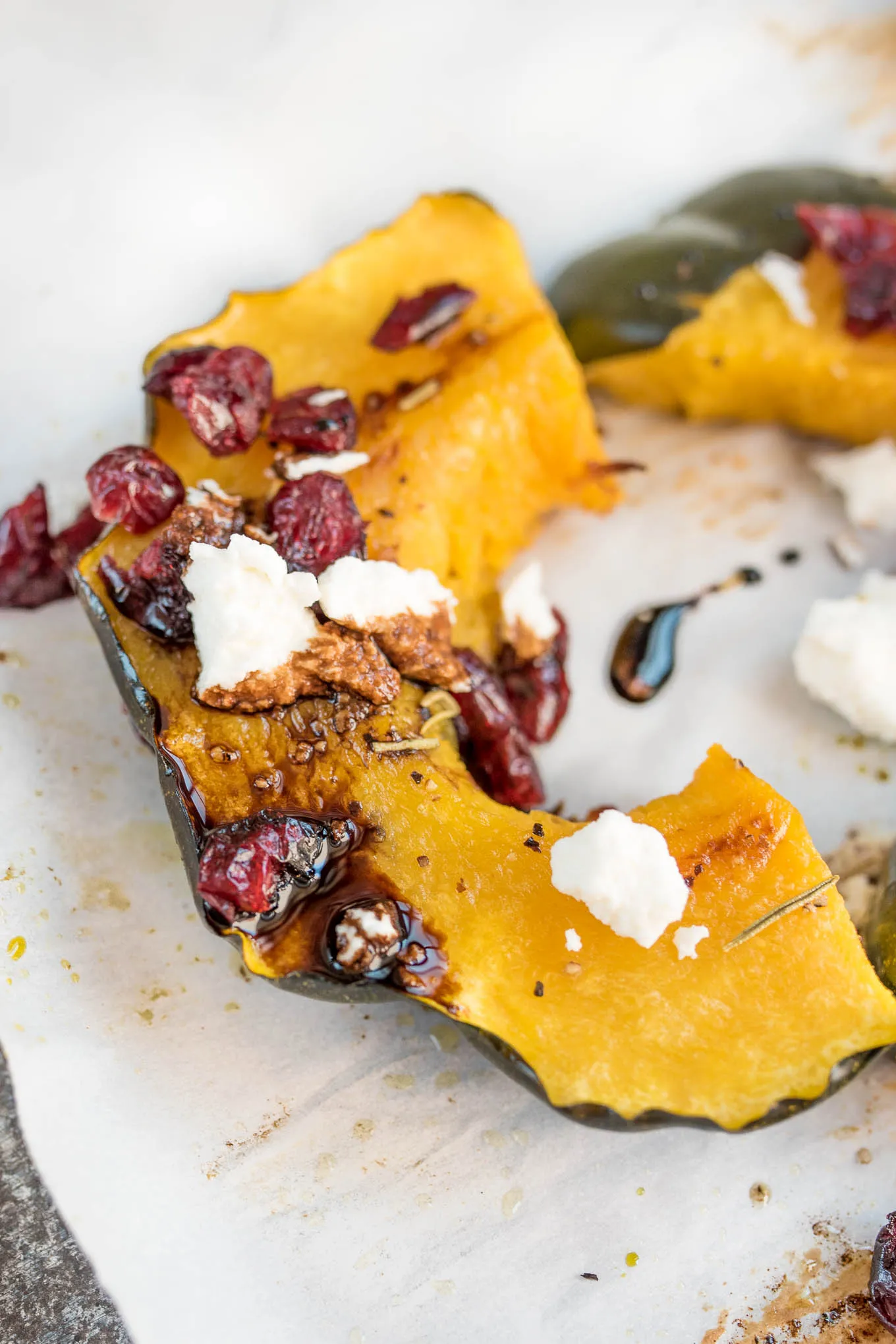 Roasted Acorn Squash with Farro, Mung Beans, and Goat Cheese