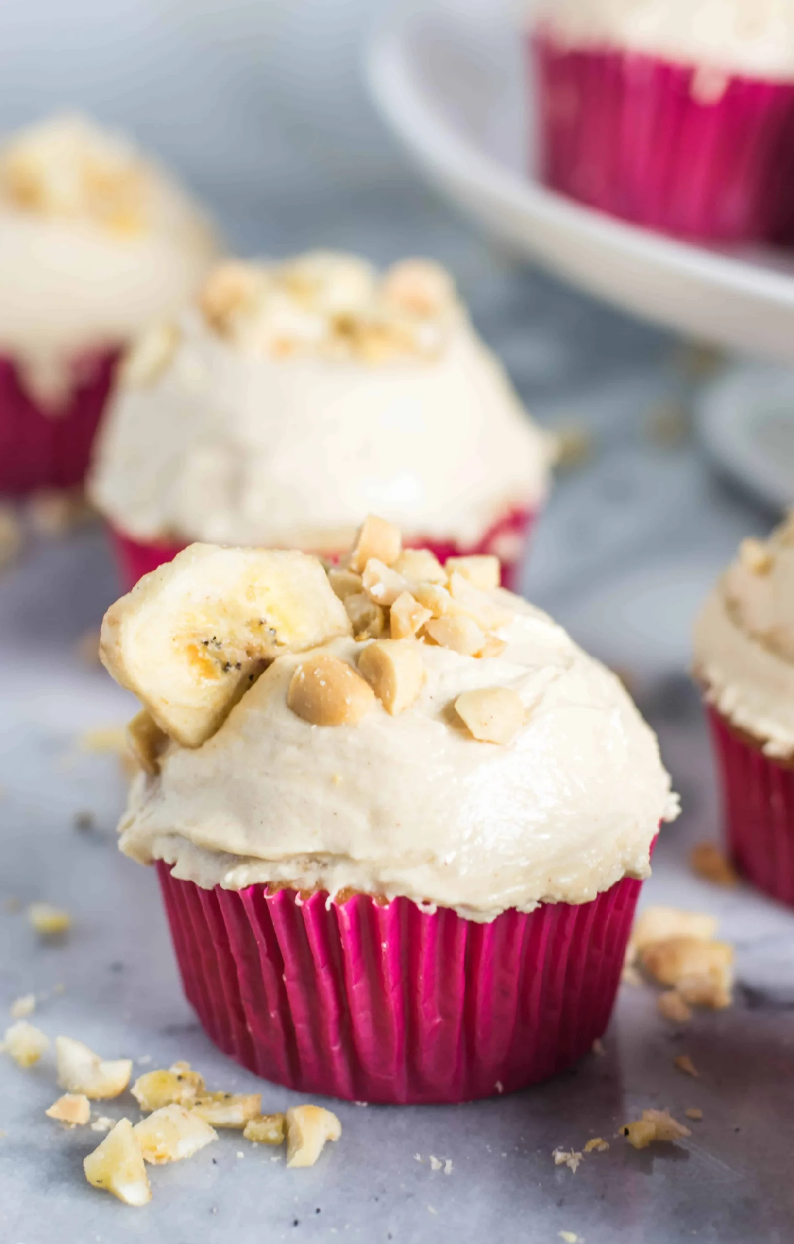 Roasted Banana Cupcakes with Peanut Butter Ganache Frosting