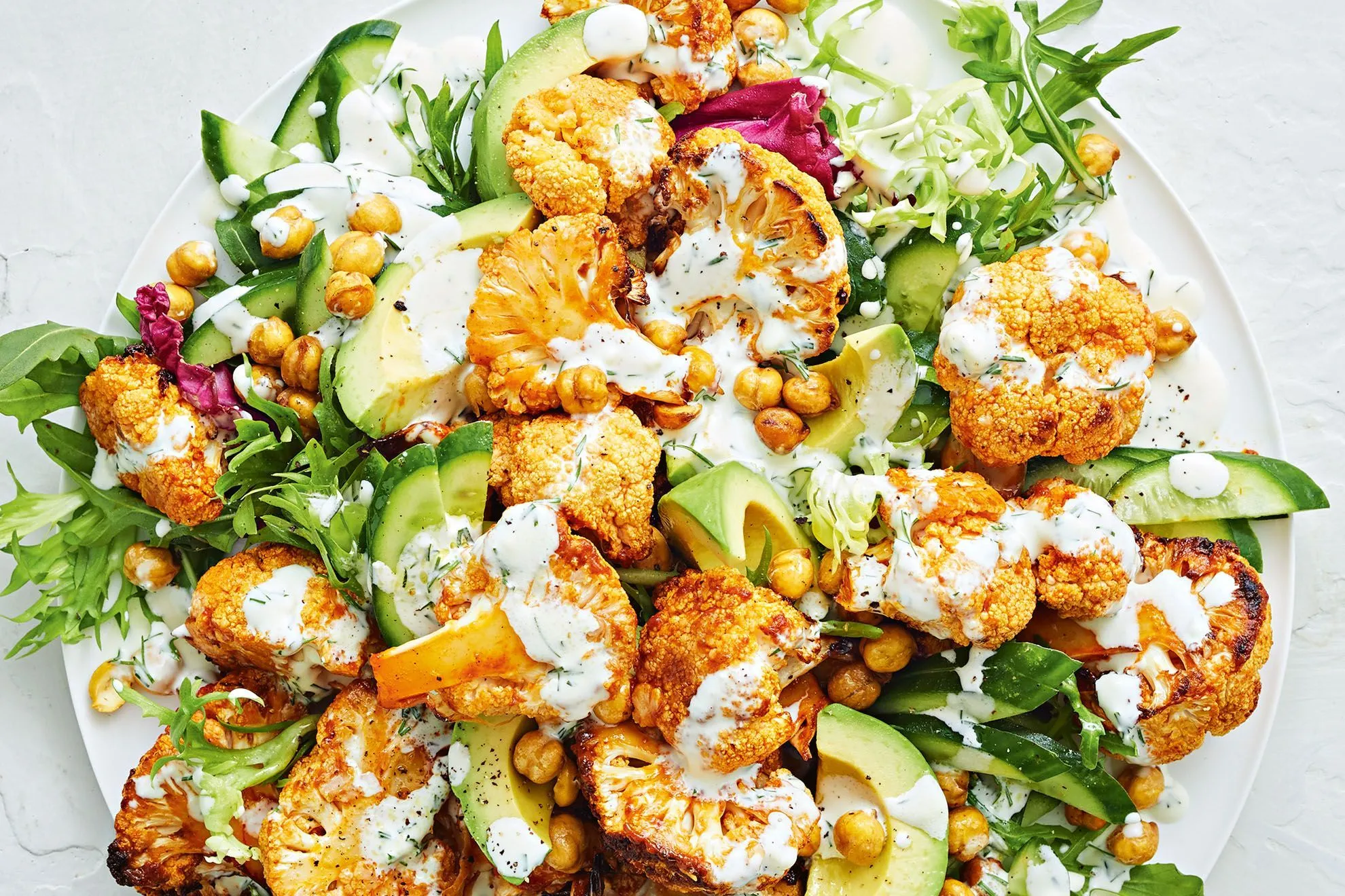 Roasted Cauliflower Salad with Healthy Ranch Dressing