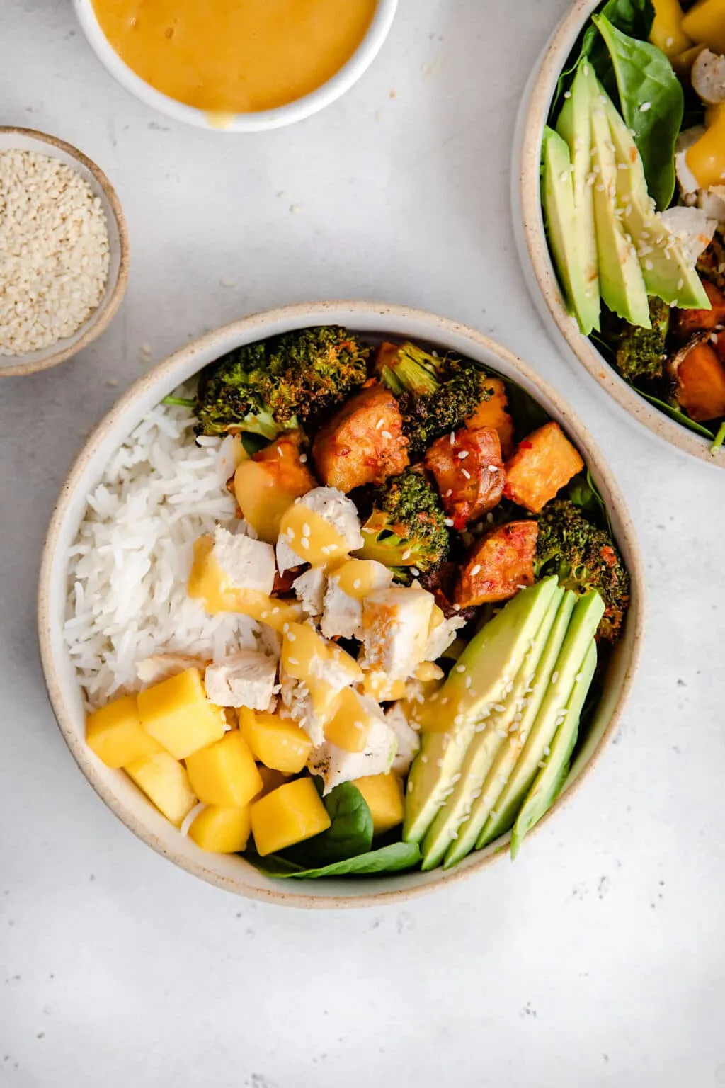 Roasted Chicken Buddha Bowl with Spicy Mango Sauce