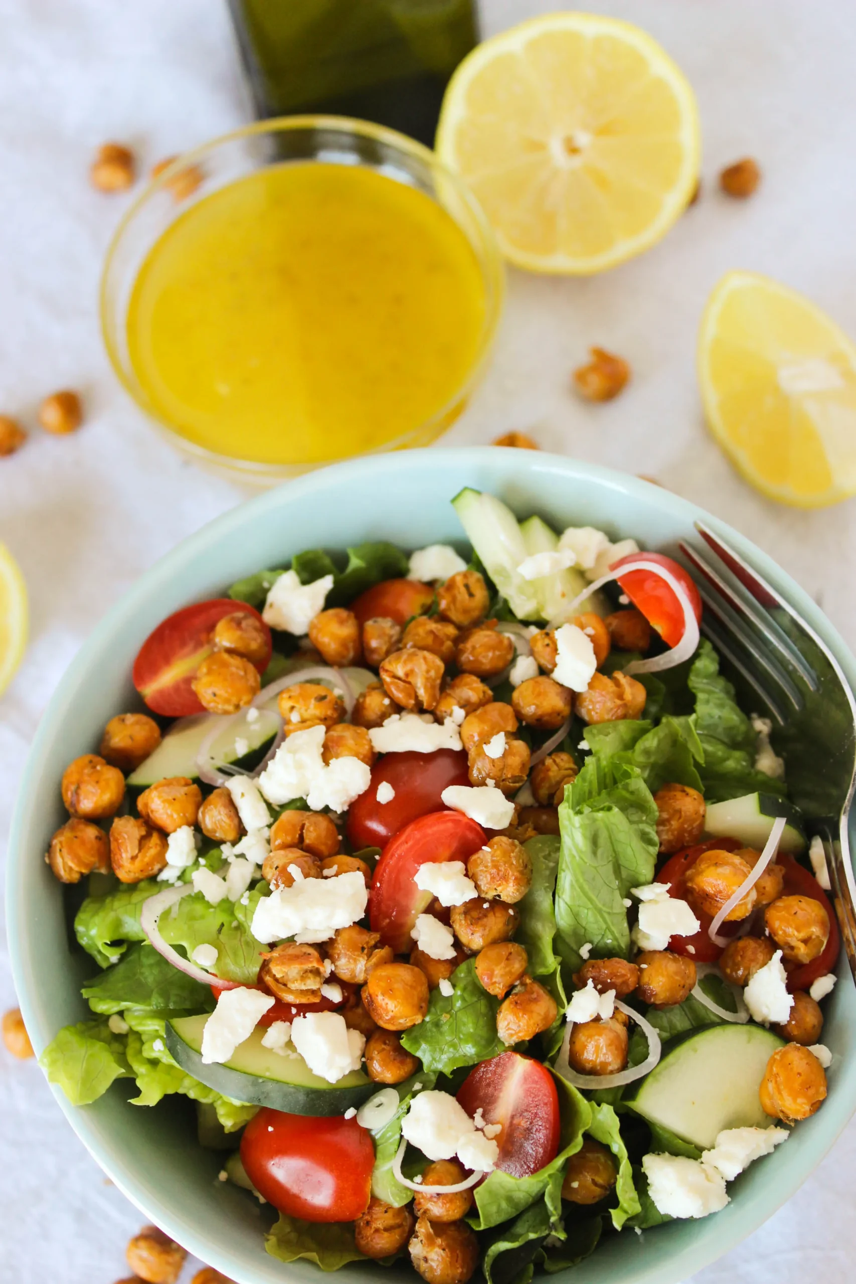 Roasted Chickpea Greek Salad with Lemon Dressing