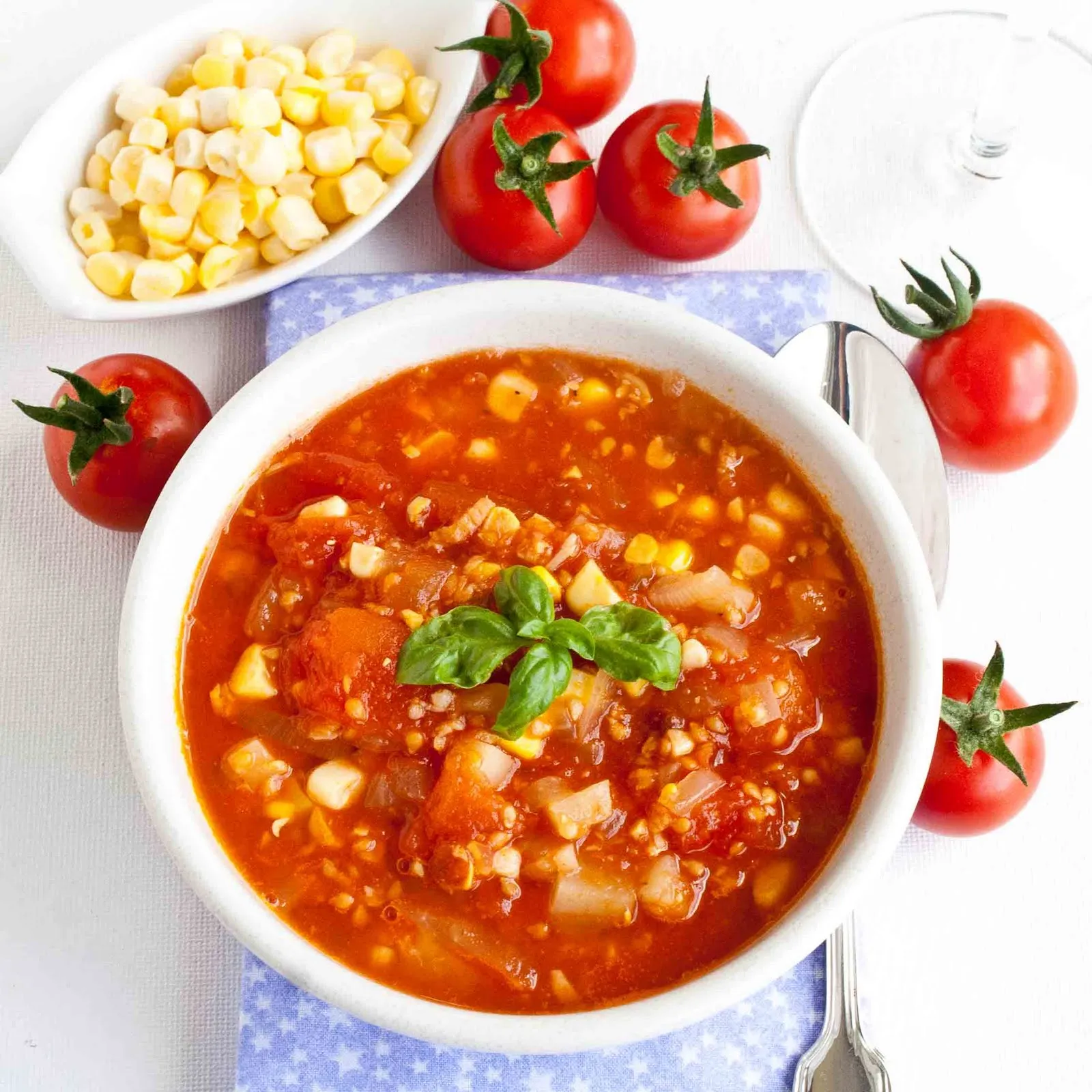 Roasted Corn Pepper and Tomato Chowder