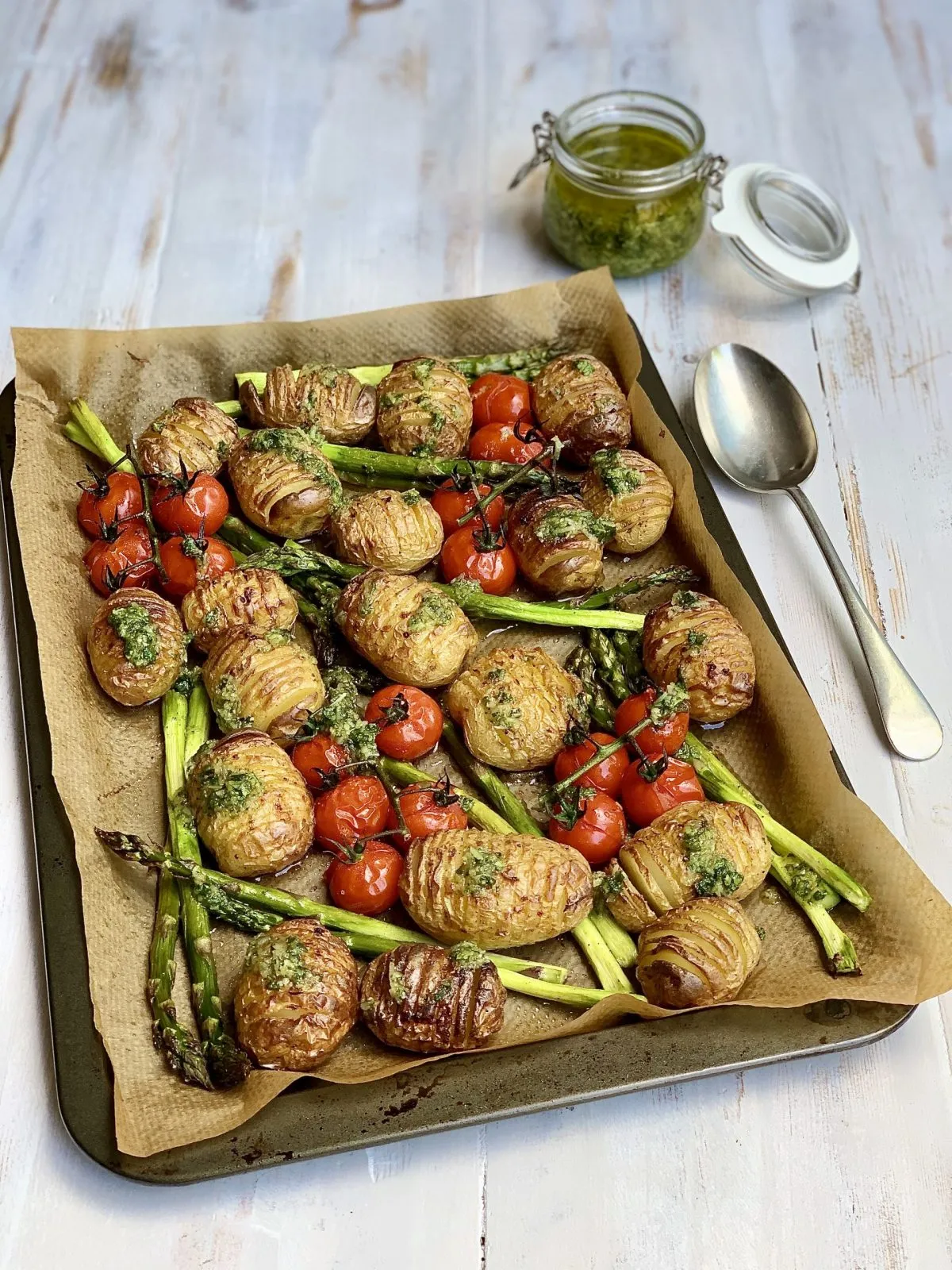 Roasted Potatoes and Asparagus with Greek Dill Yogurt