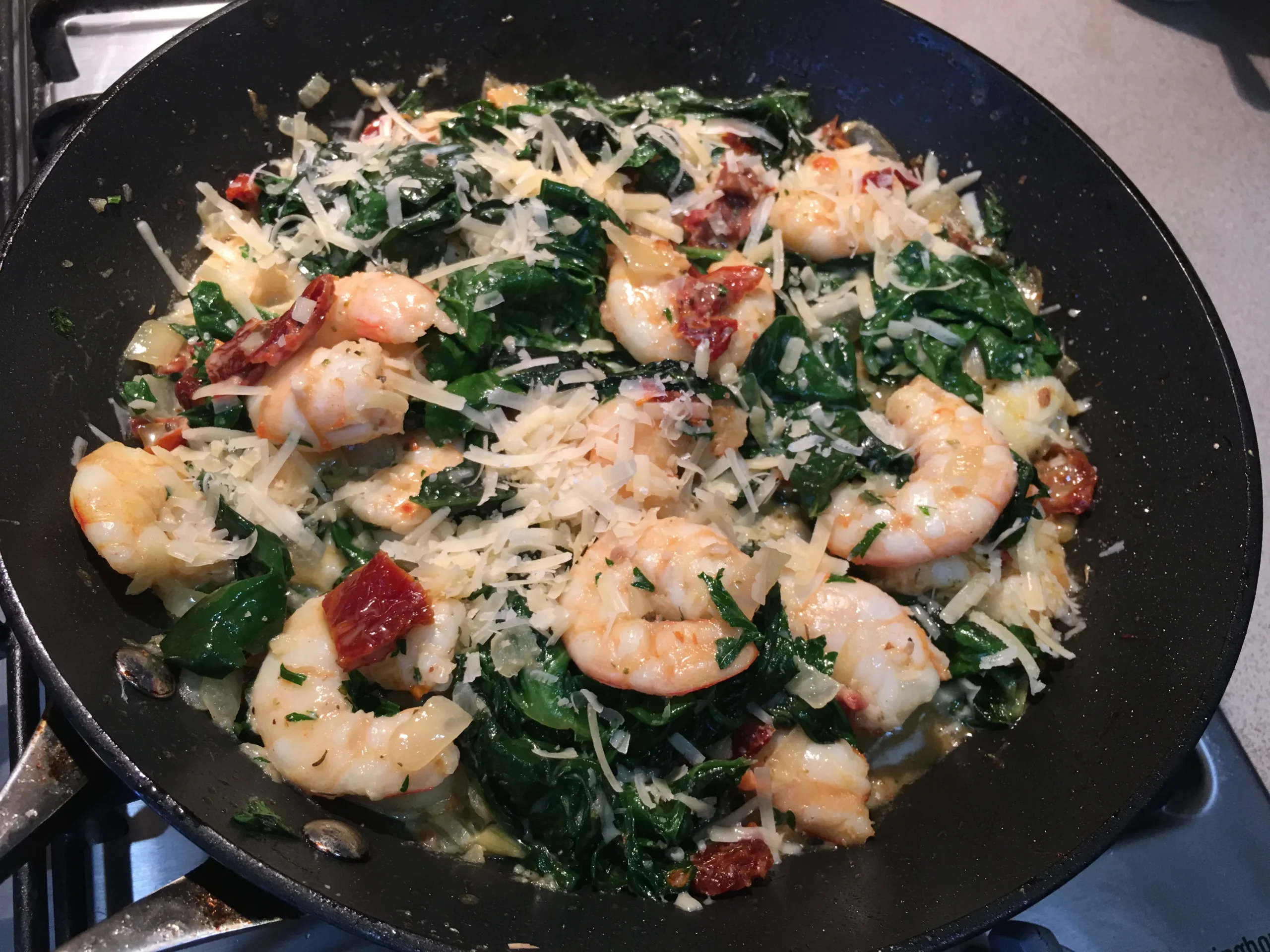 Roasted Prawns with Spinach and Mashed Potatoes