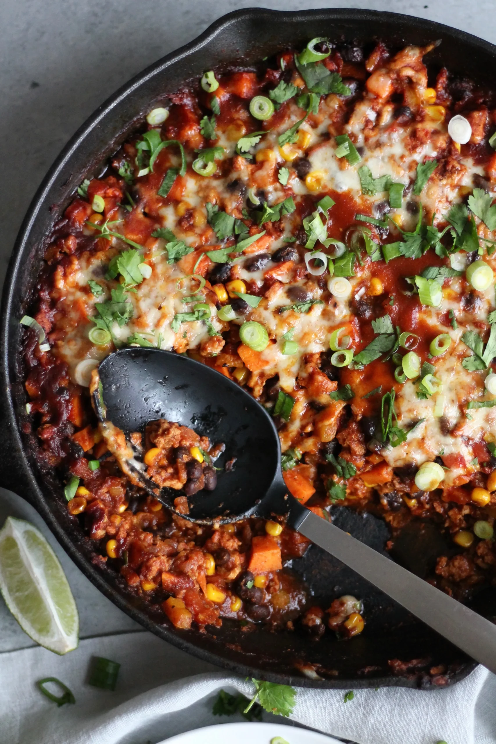Roasted Sweet Potato Black Bean Turkey Enchiladas