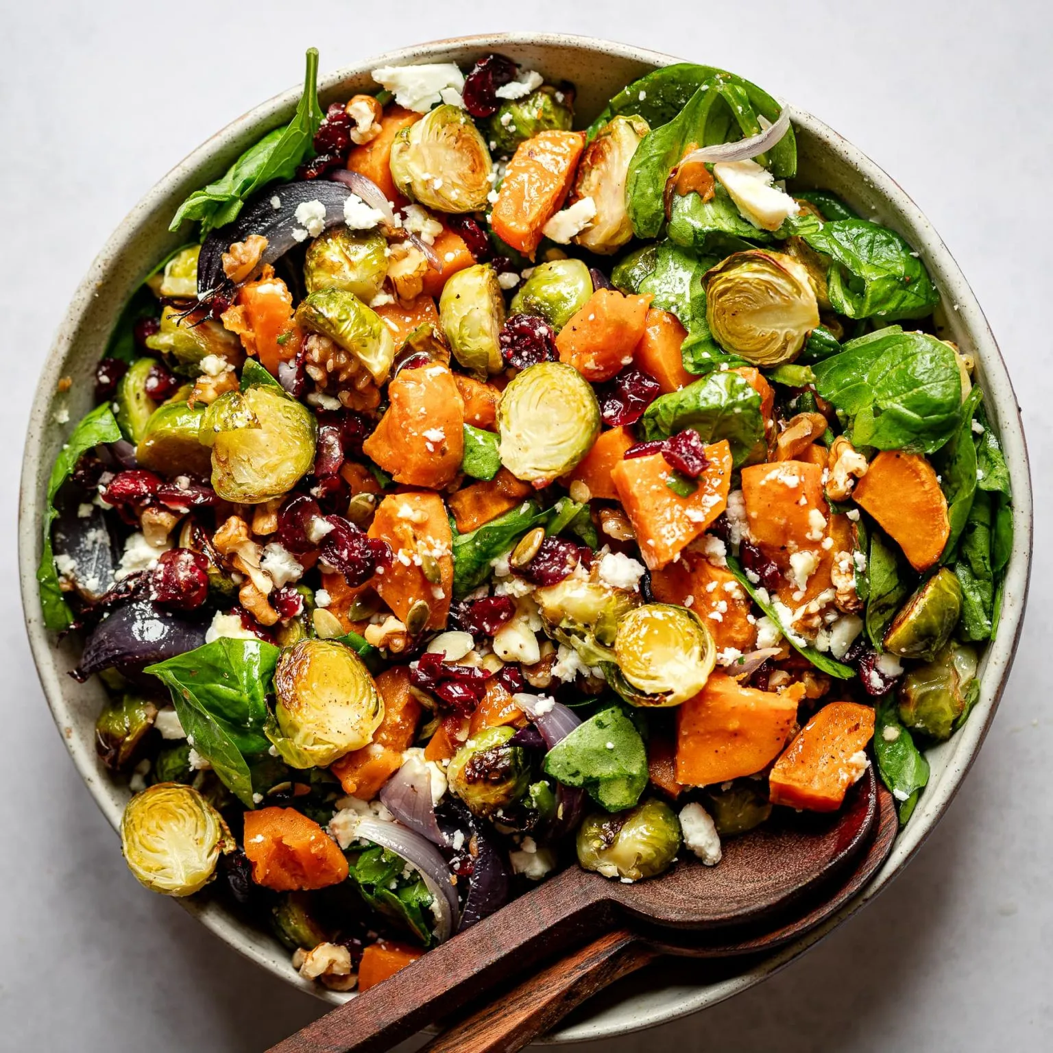 Roasted Sweet Potato and Brussels Sprout Salad with Cinnamon Balsamic Dressing