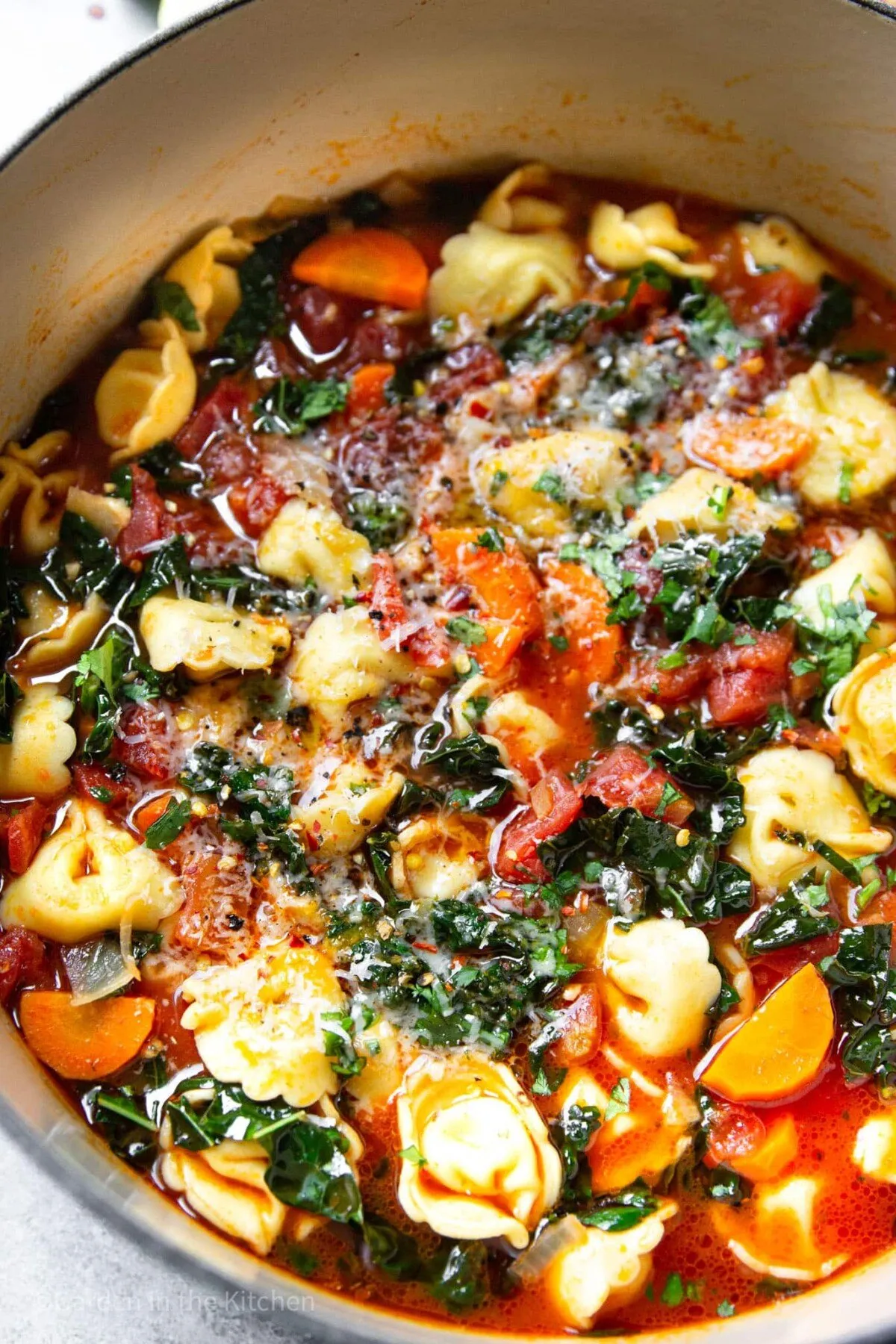 Roasted Veggie Creamy Tortellini Soup