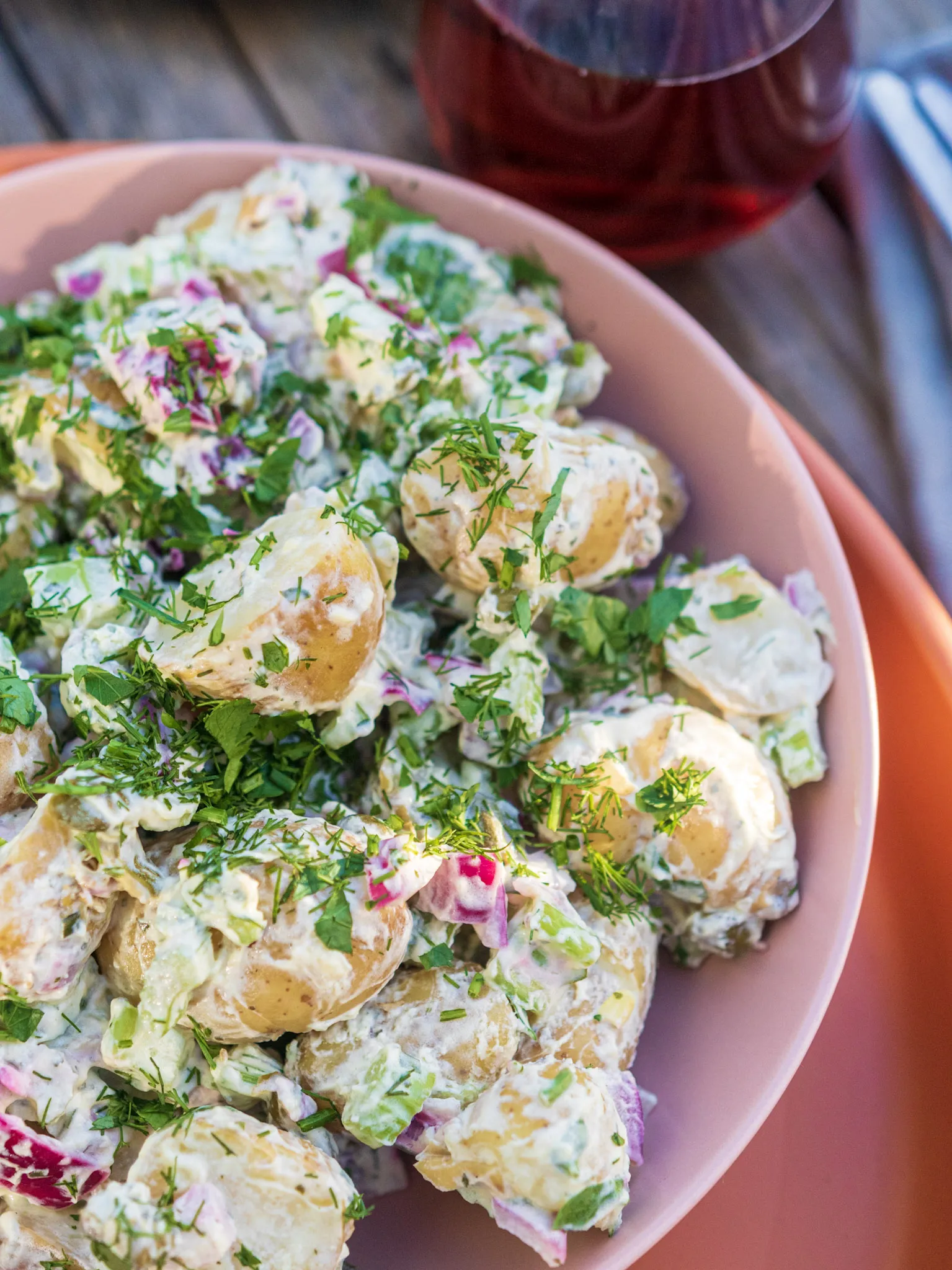 Rosemary Garlic Potato Salad with Crumbled Blue Cheese