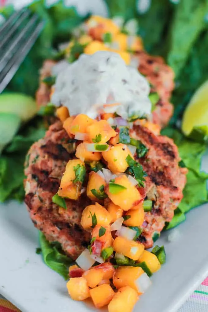Salmon Burgers with Peach Salsa