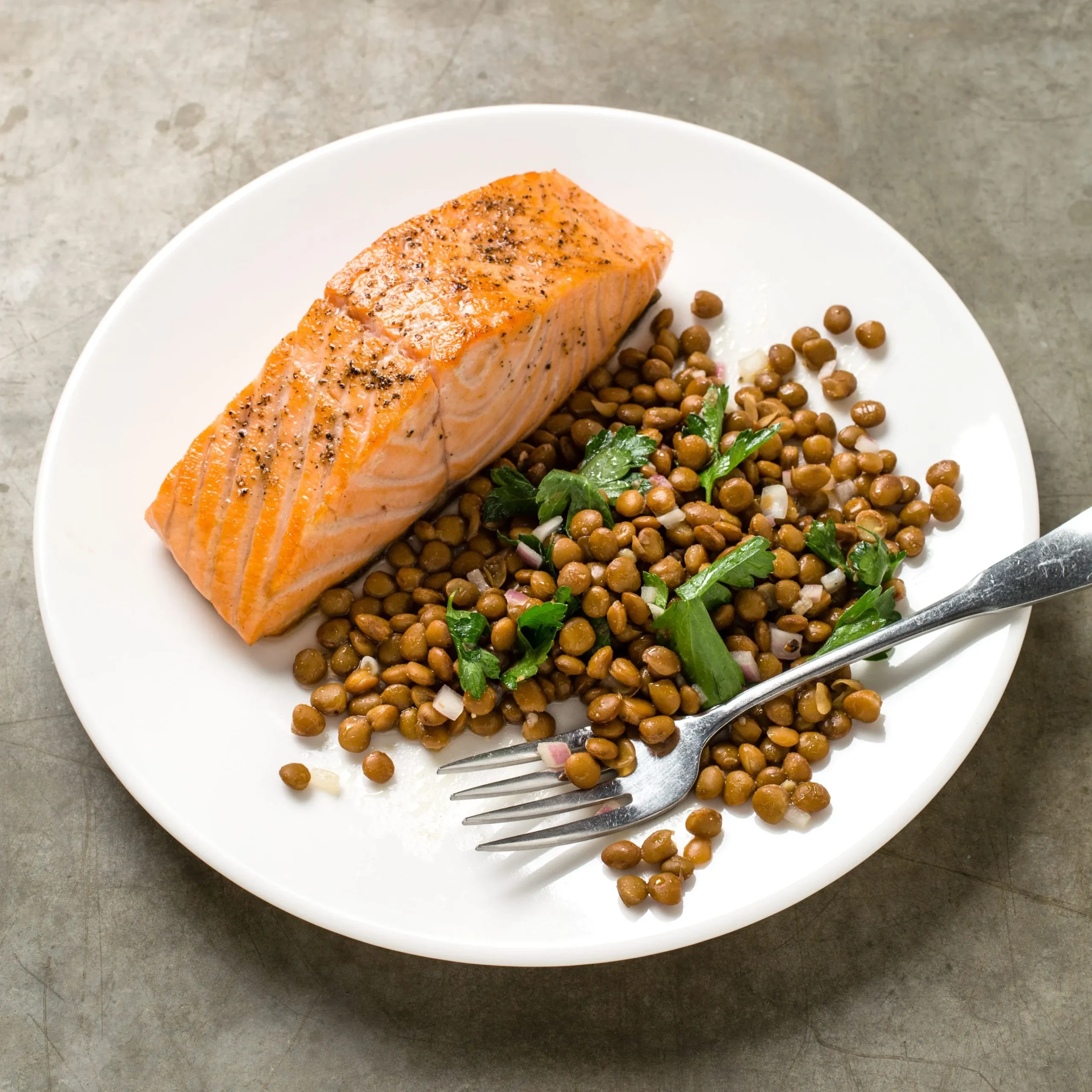 Salmon with Beluga Lentil Salad