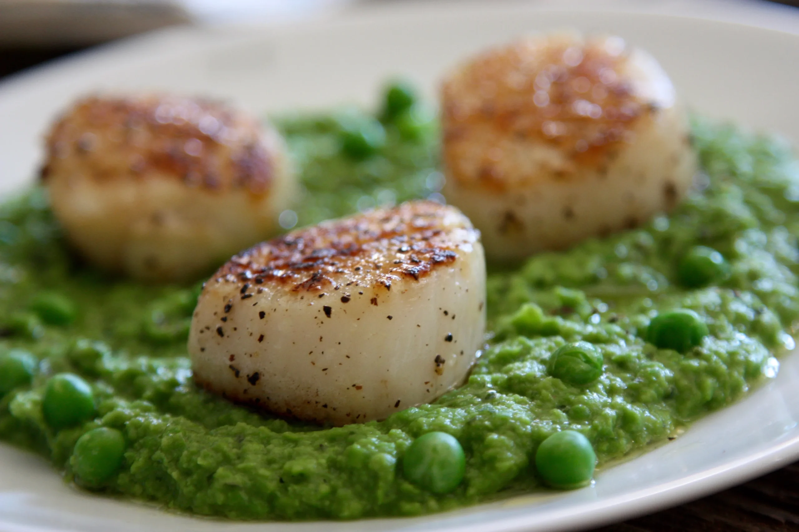 Seared Scallops Pesto Pea Puree
