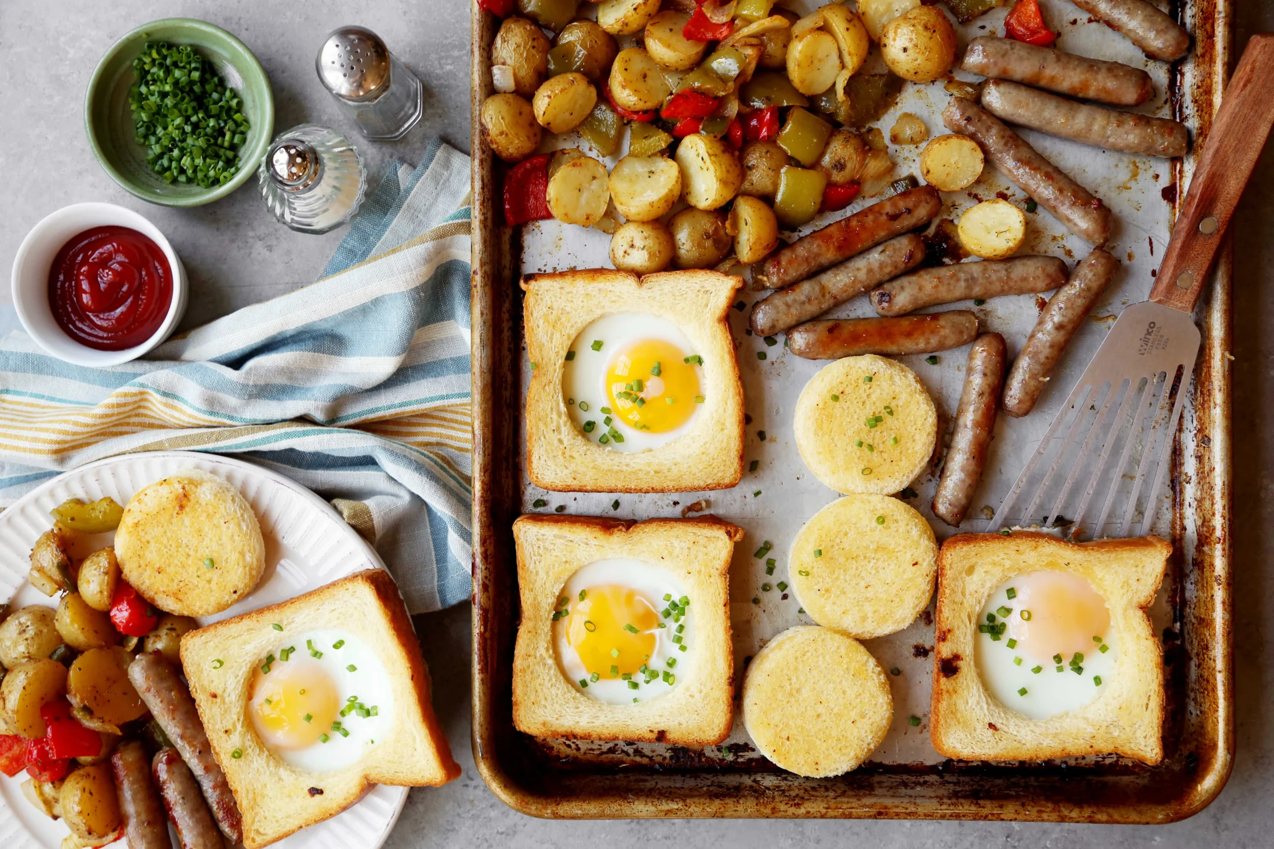 Sheet Pan Breakfast with Sausage, Eggs, and Potatoes