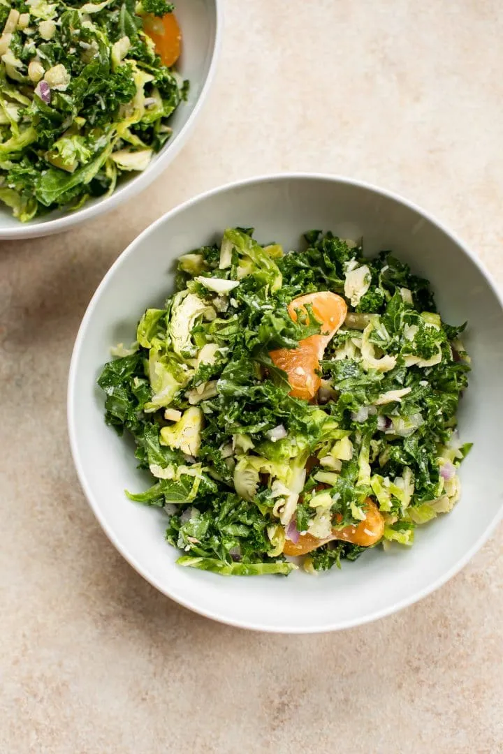 Shredded Brussels Sprouts Kale Salad with Orange and Avocado