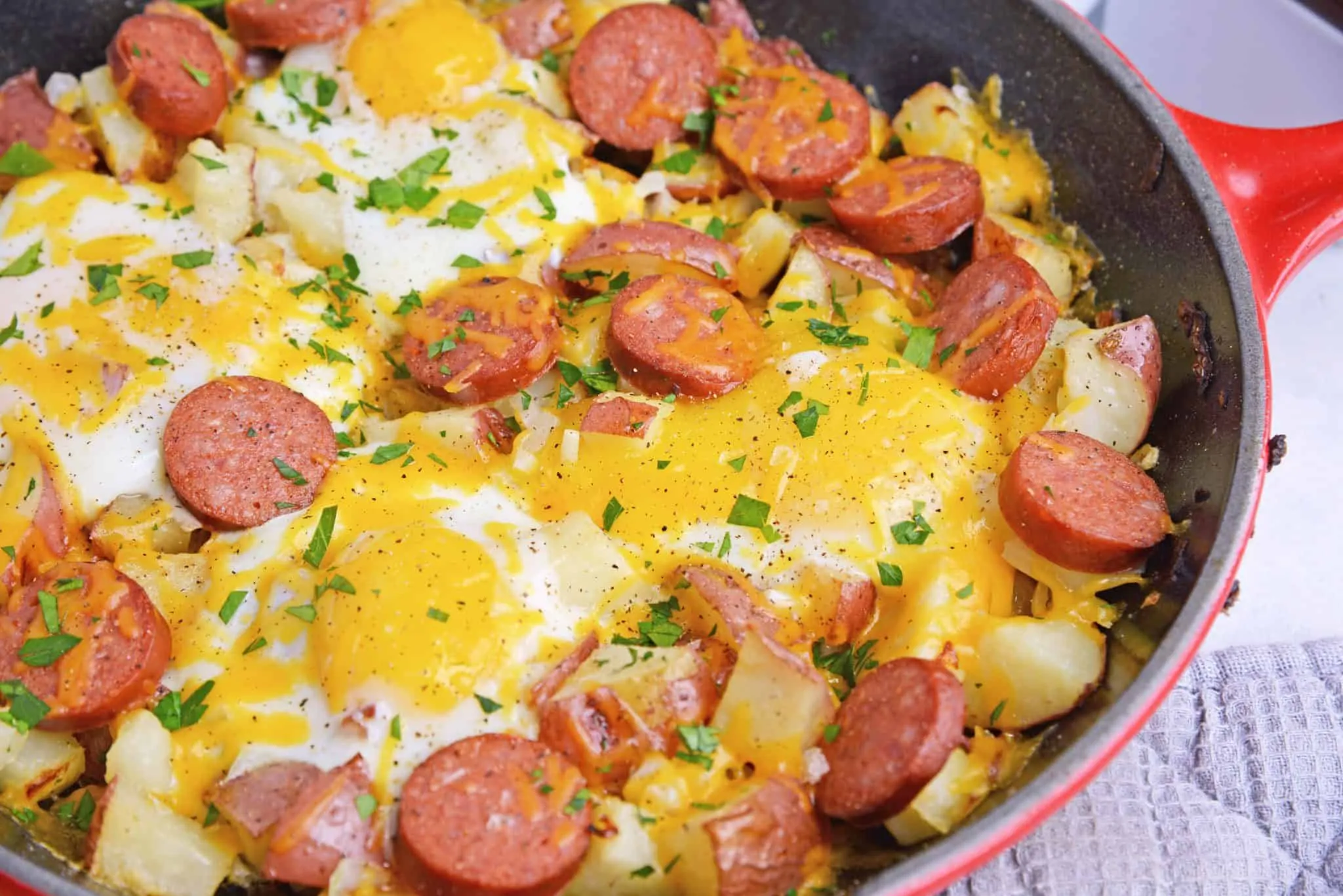 Skillet Fries Sausage Baked Eggs