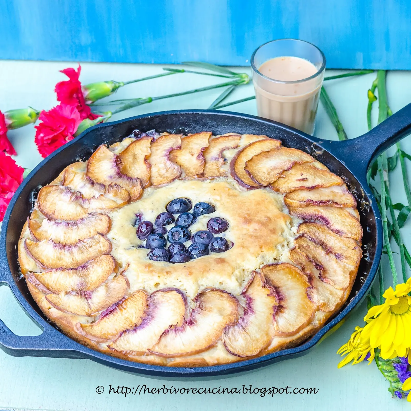 Skillet Peach Blueberry Cake