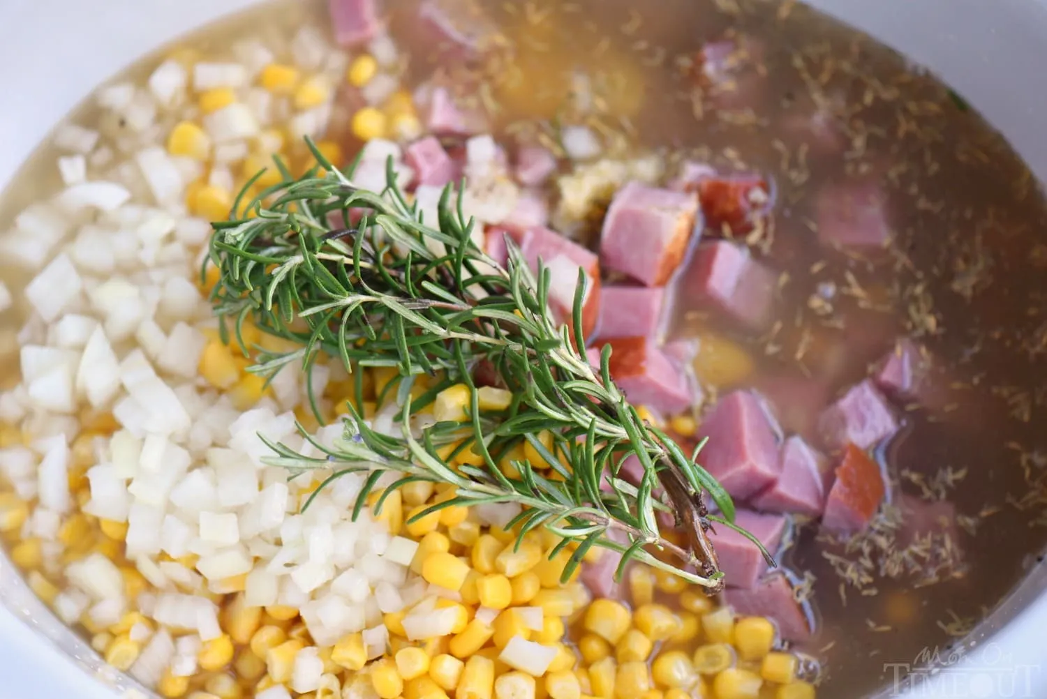 Slow Cooker Rosemary Potato Soup with Ham and Corn