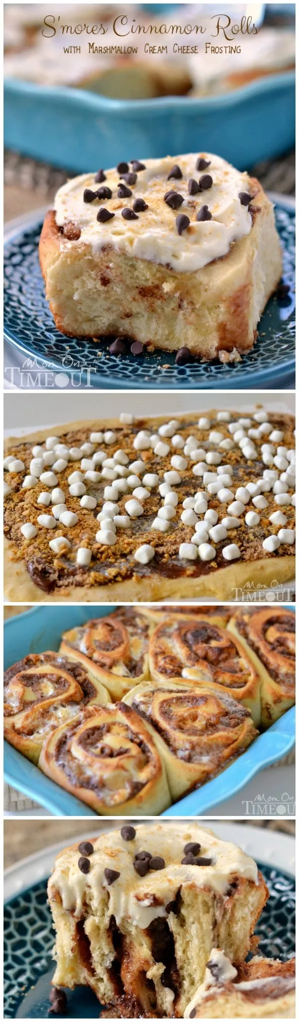Smores Cinnamon Rolls with Marshmallow Cream Cheese Frosting
