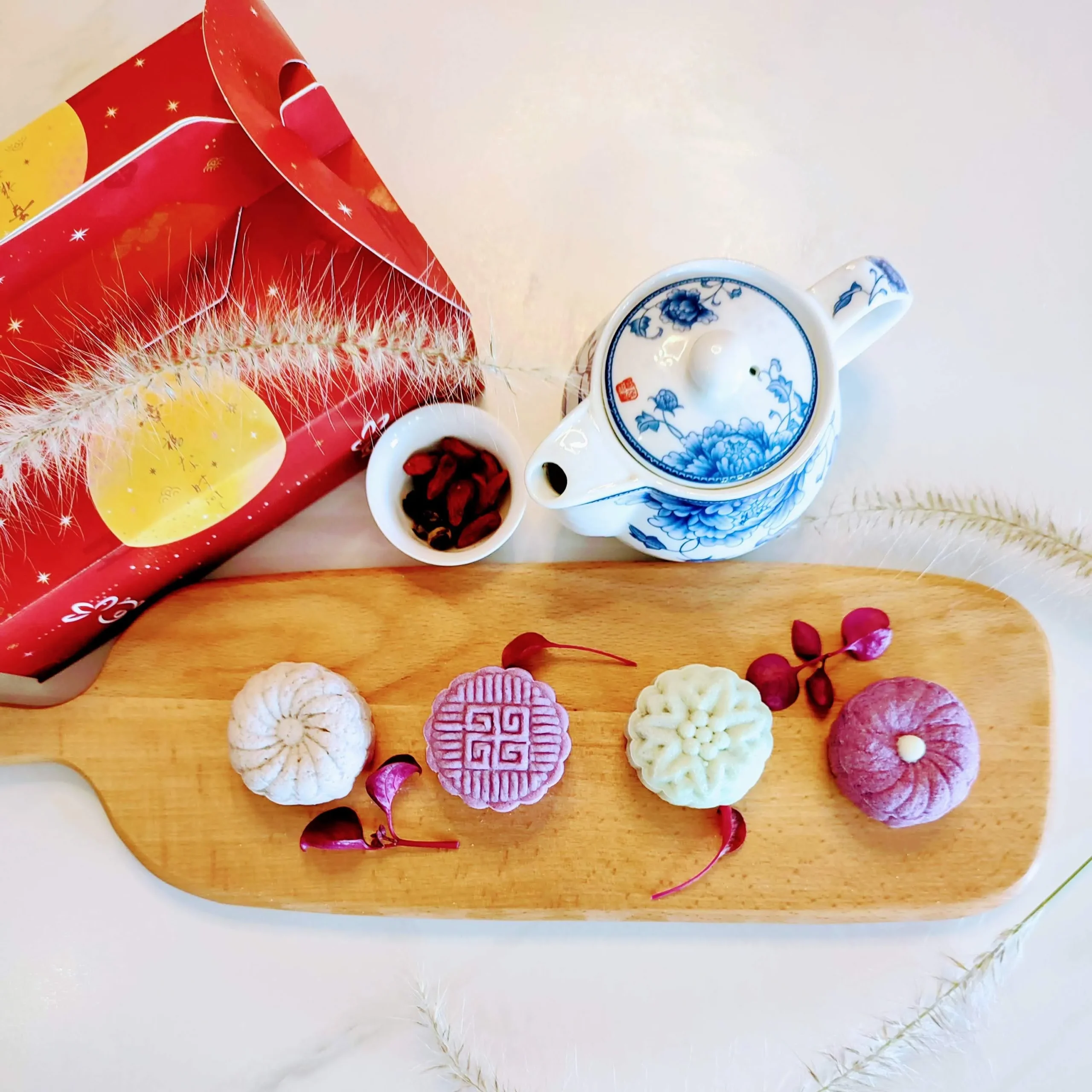 Snow Skin Mooncake with Purple Sweet Potato Filling