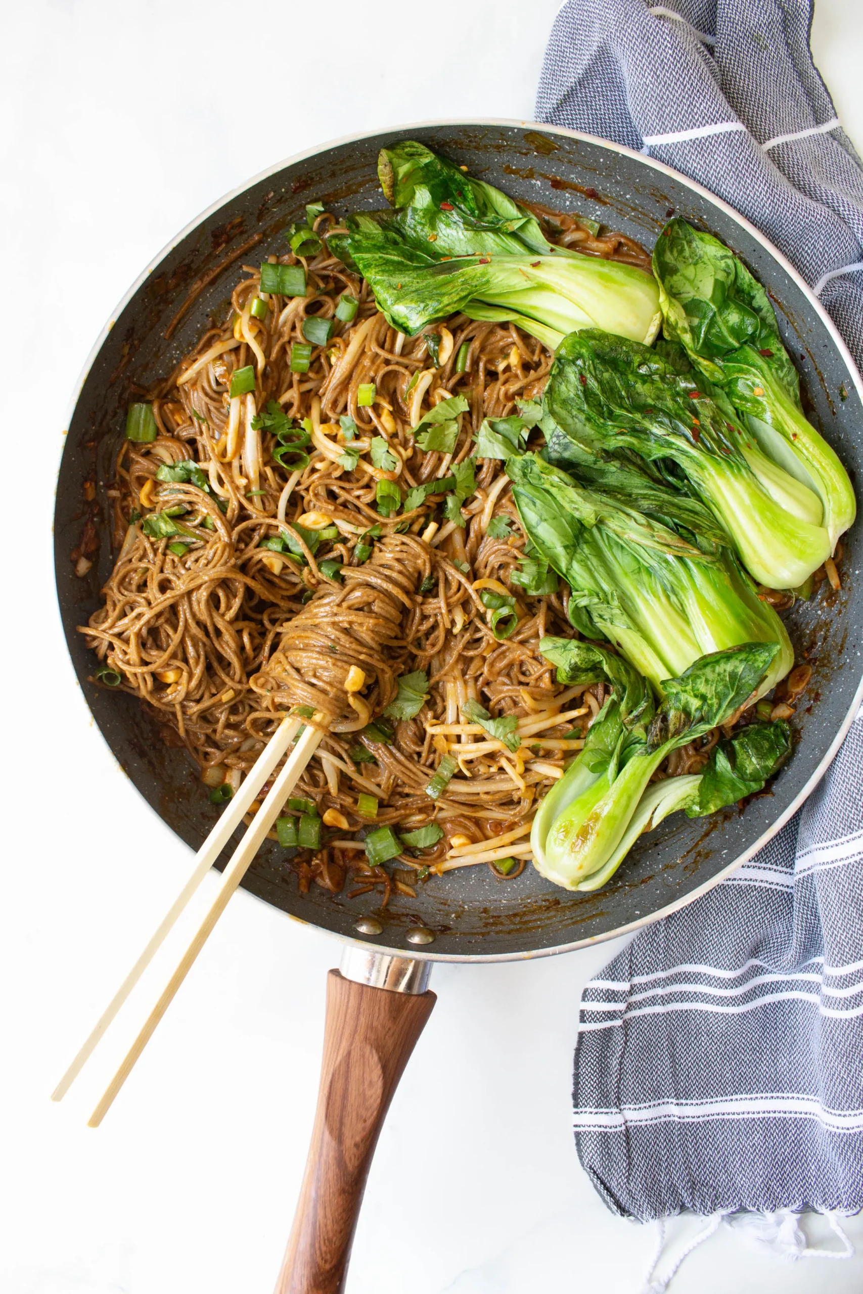 Soba with Garlic Chives, Mushrooms, and Bok Choy