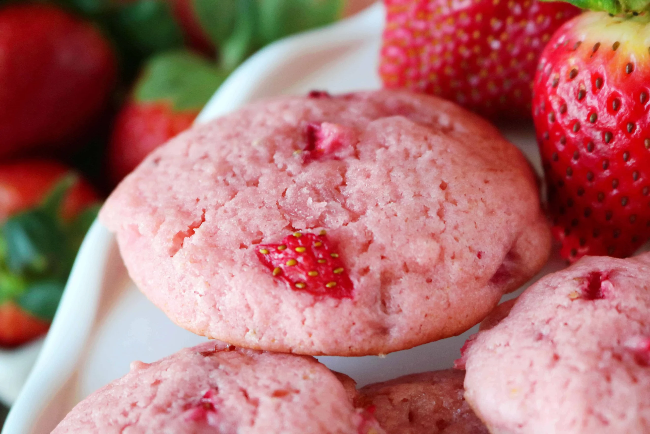 Soft and Fluffy Strawberry Cookies with Vanilla Frosting