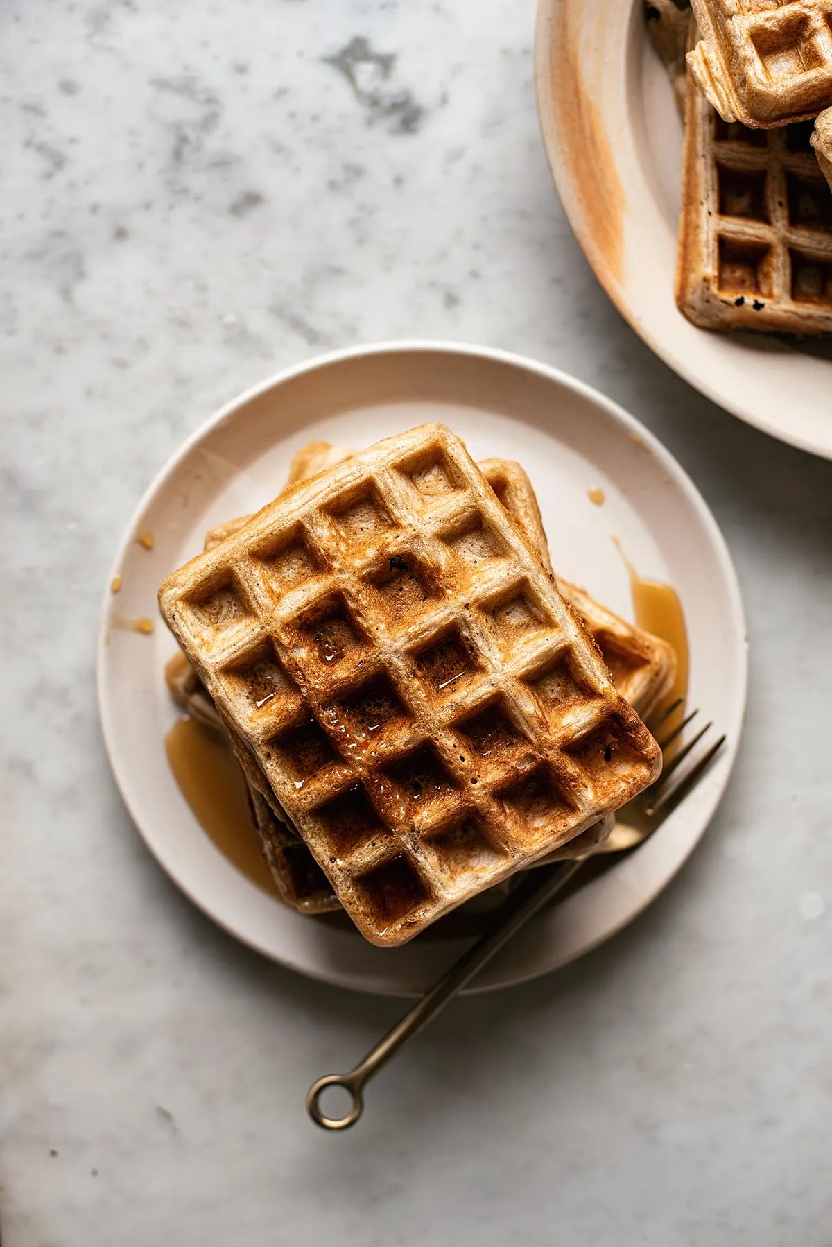 Sour Dough Waffles Maple Glazed Peaches