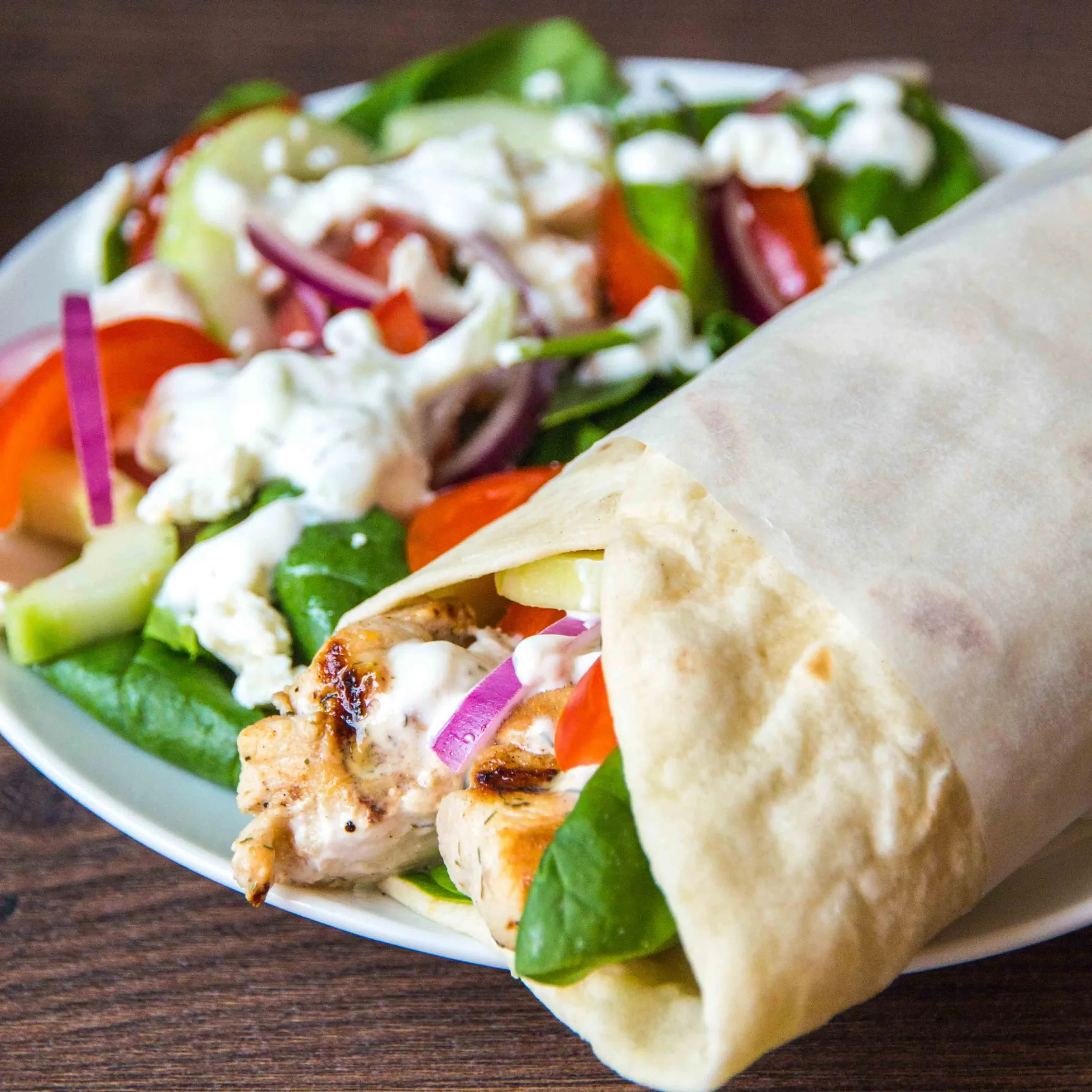 Souvlaki Chicken Wraps with Homemade Tzatziki