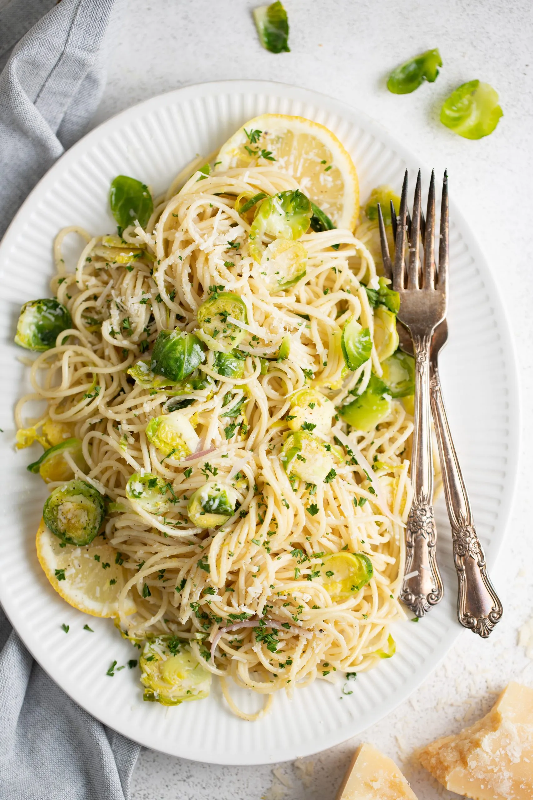 Spaghetti with Shallots and Brussel Sprouts