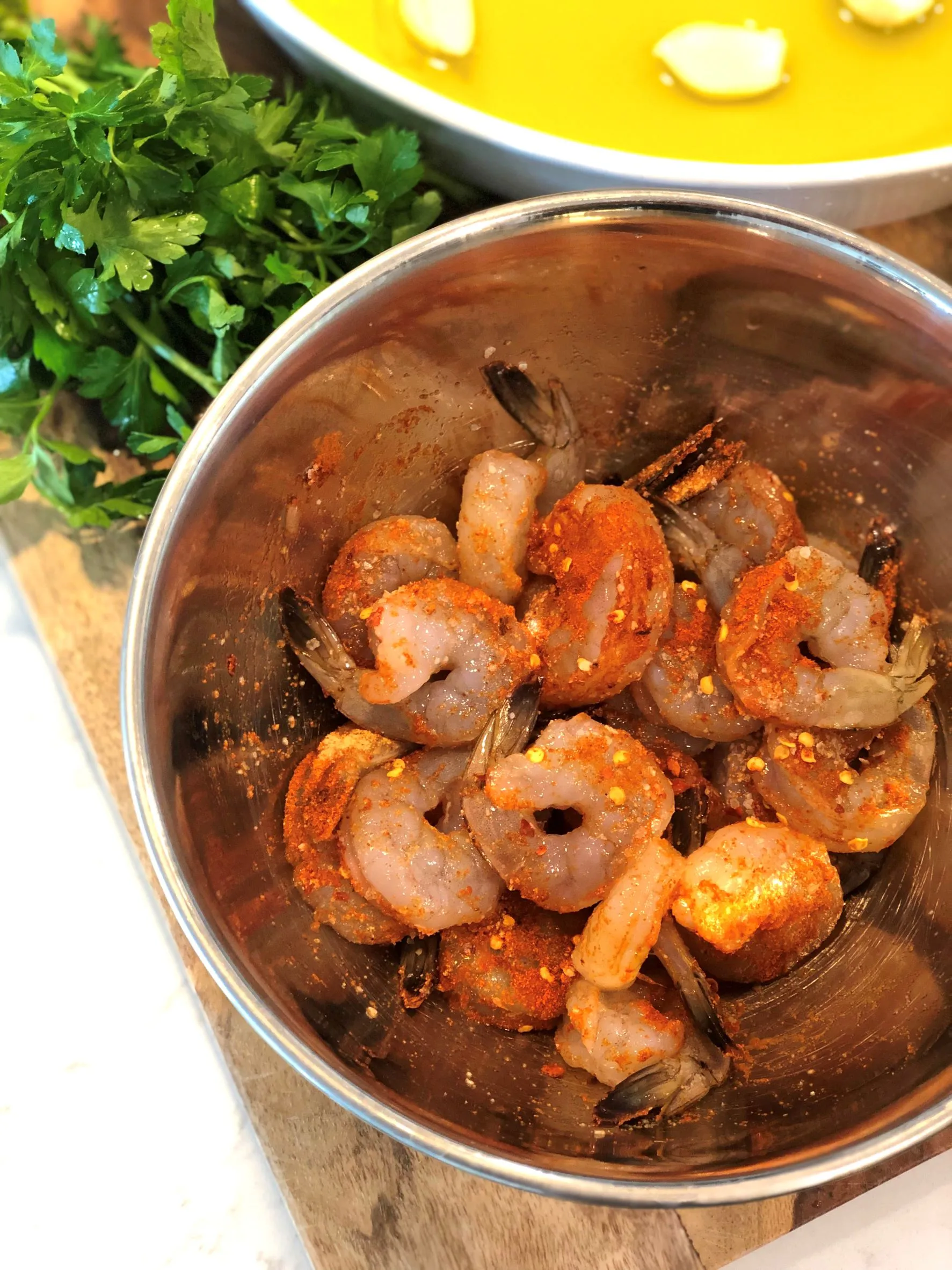 Spanish Style Garlic Shrimp with Ham and Bell Peppers