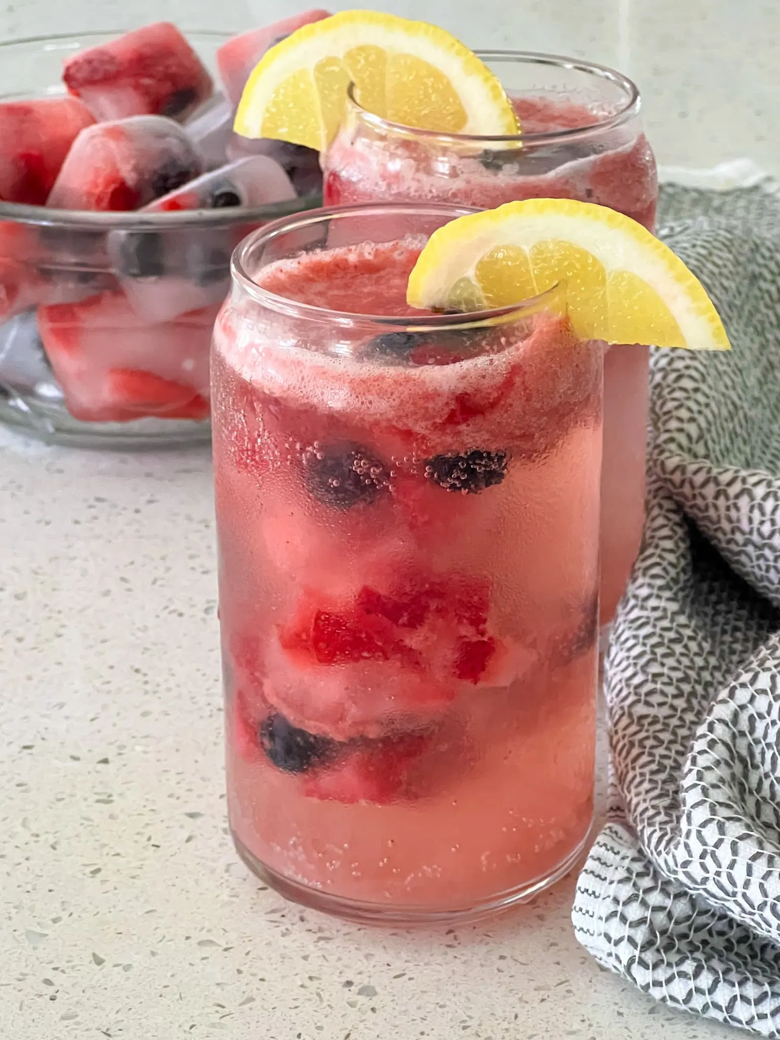 Sparkling Balsamic Mocktails Berry Ice Cubes