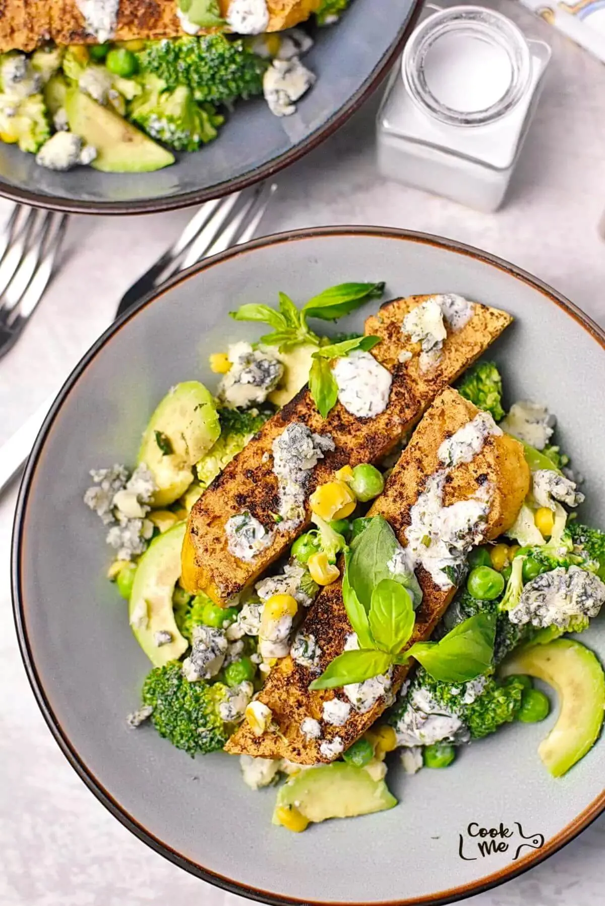 Spiced Tofu with Broccoli and Blue Cheese Salad