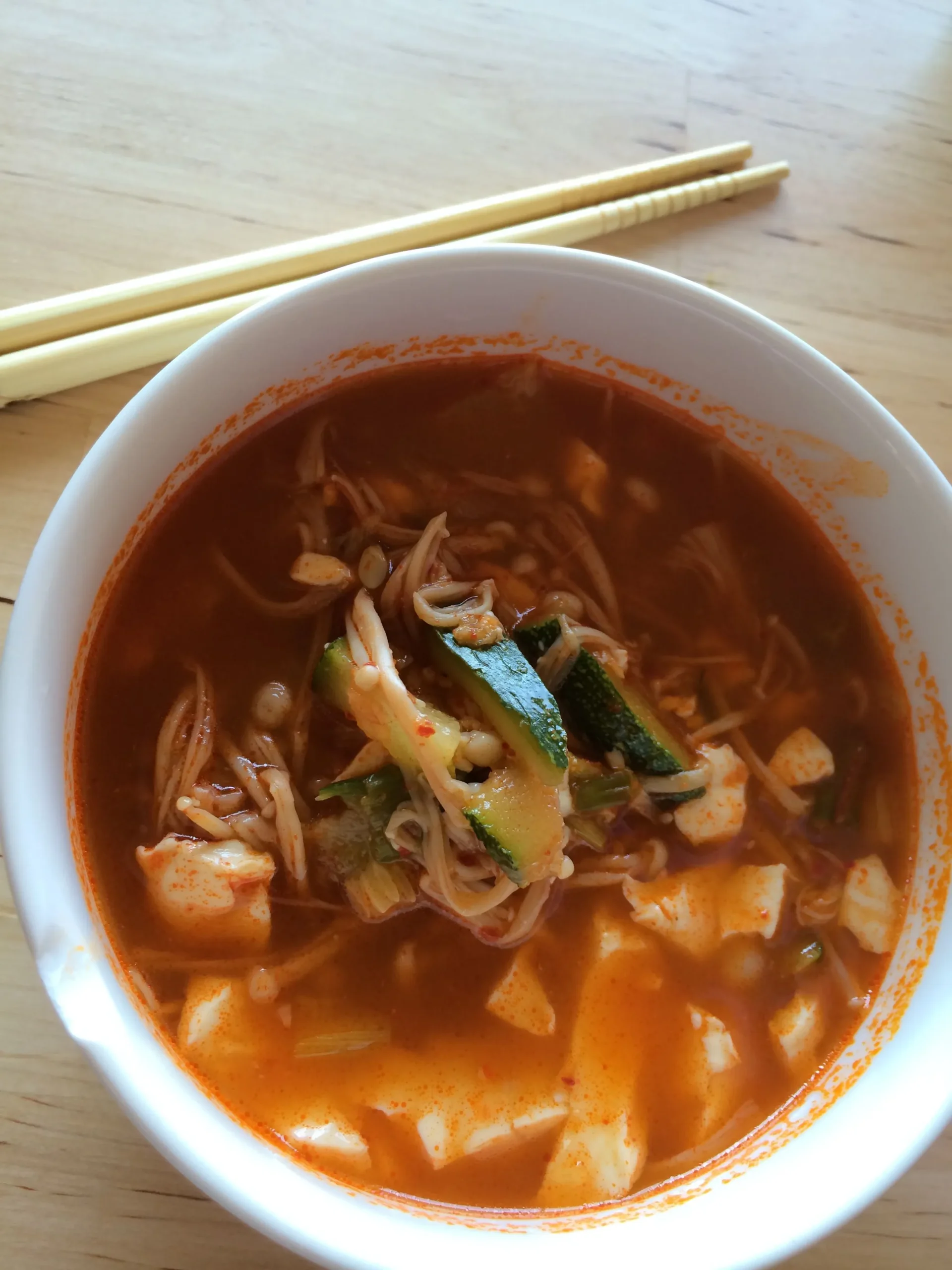Spicy Kimchi Tofu Mushroom Egg Soup