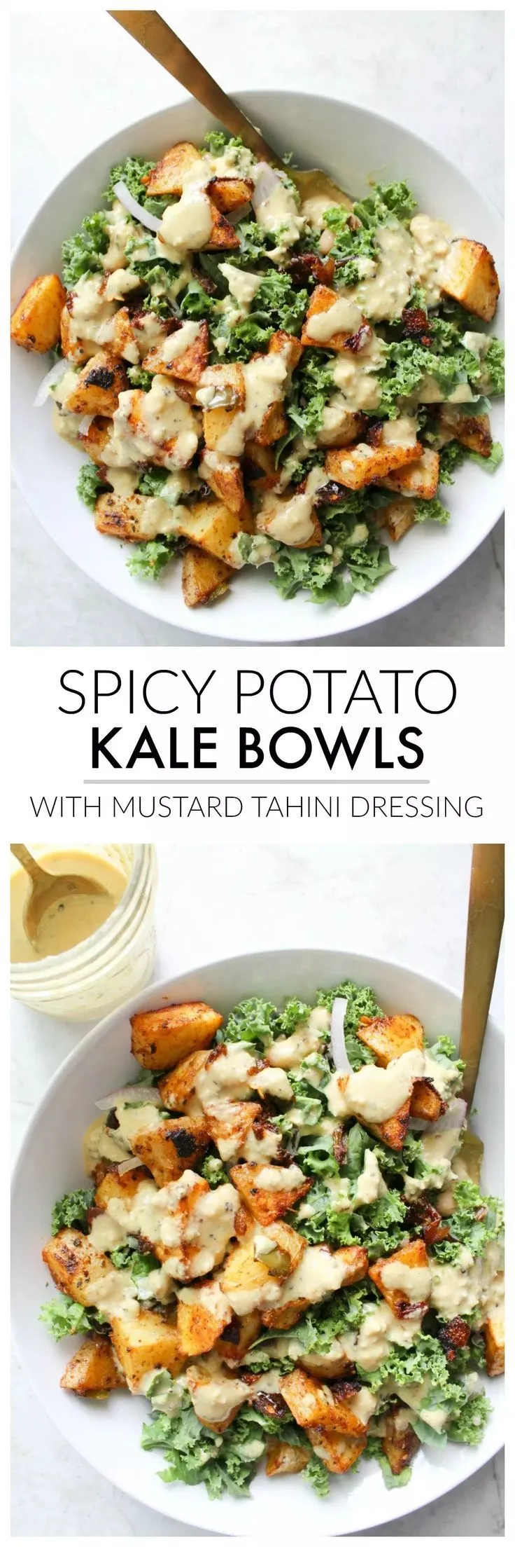 Spicy Potato Kale Bowls with Mustard Tahini Dressing
