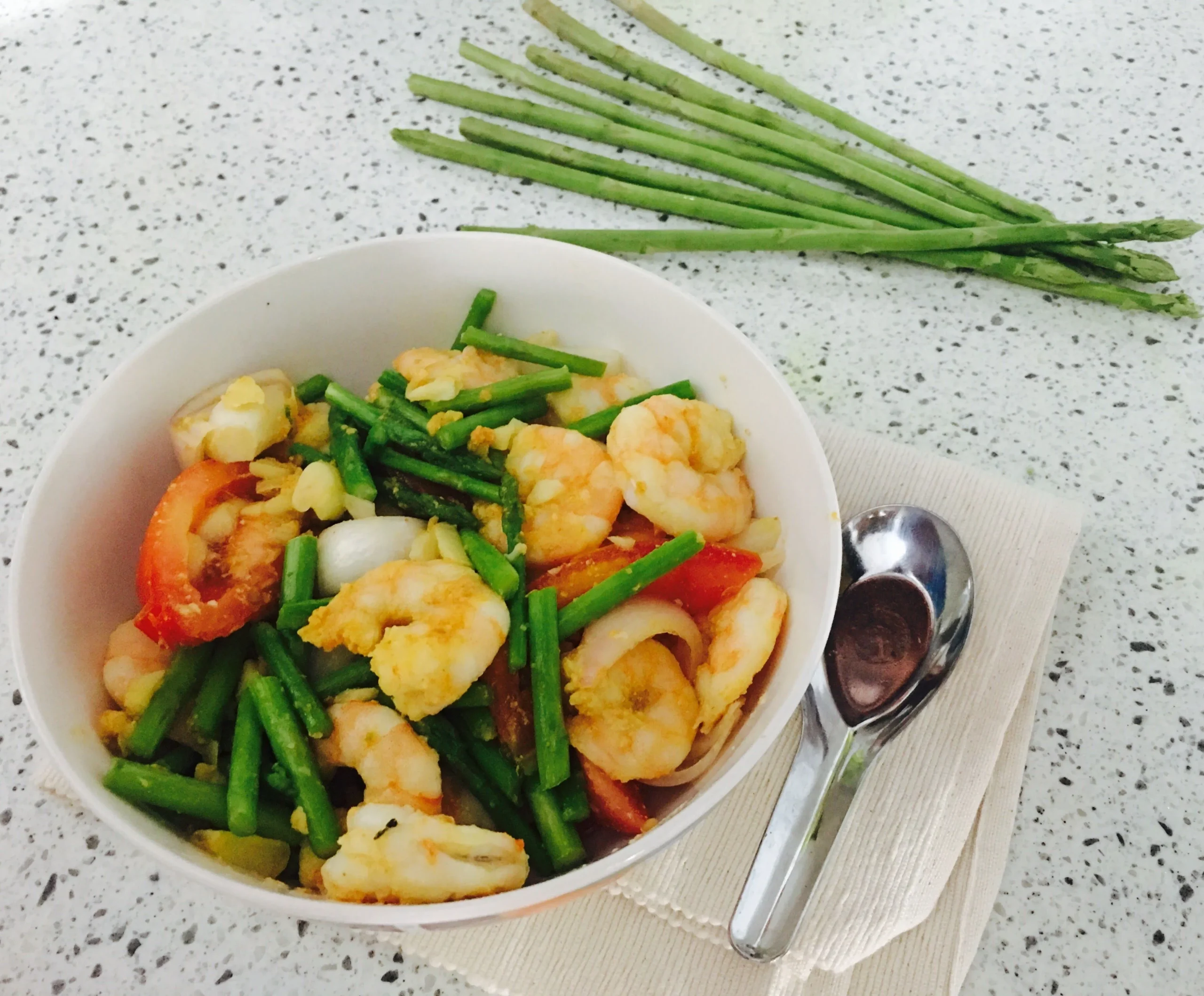 Spicy Prawn Asparagus Egg