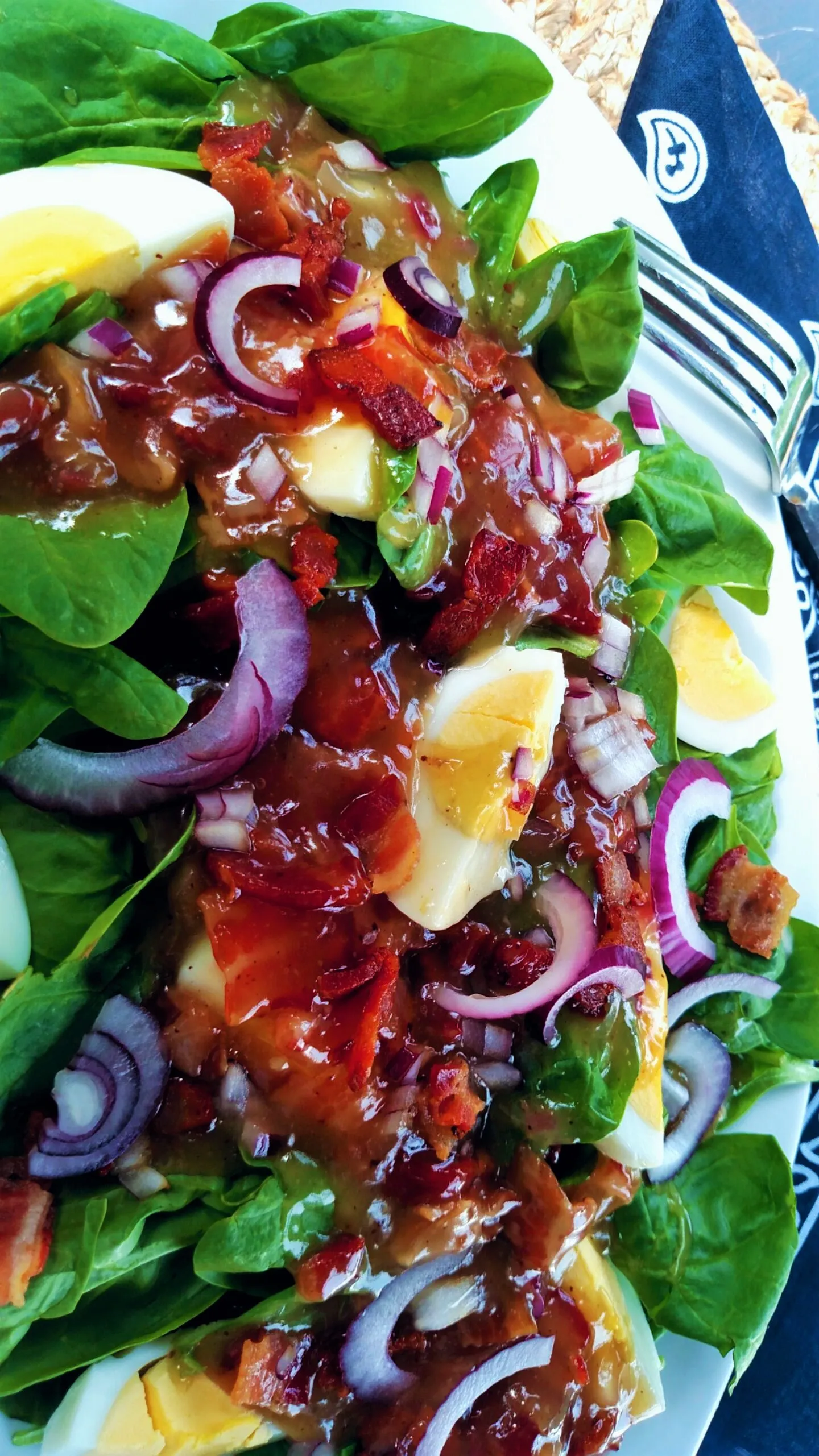 Spinach Salad with Bacon Warm Vinaigrette Dressing