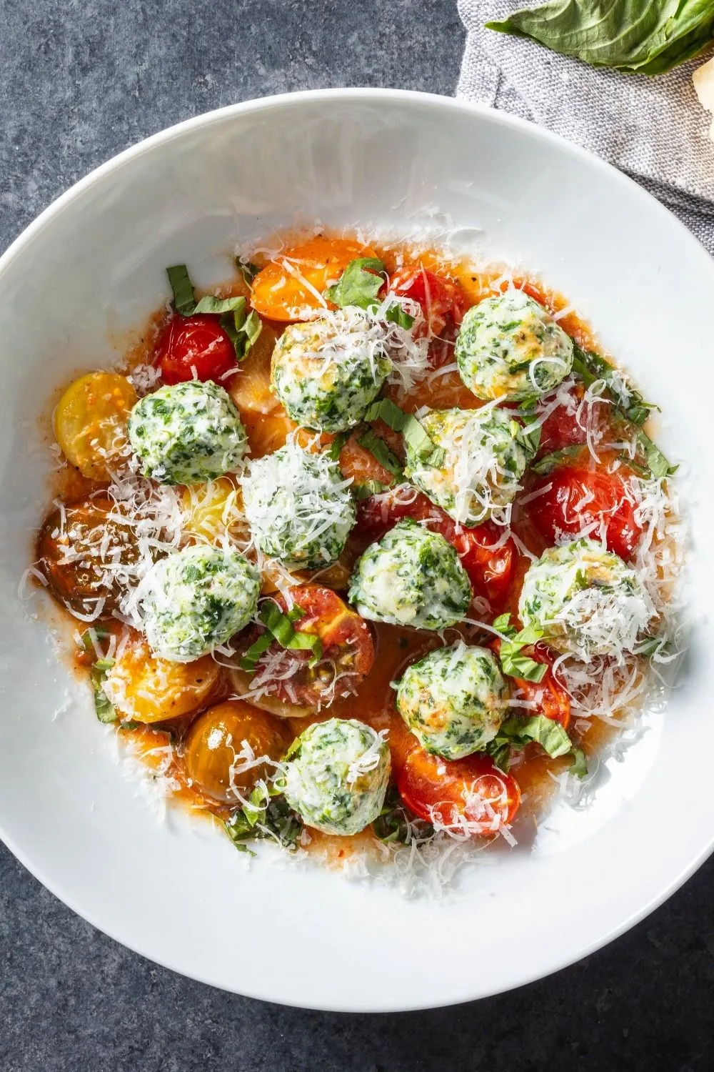 Spinach and Ricotta Gnudi with Tomato